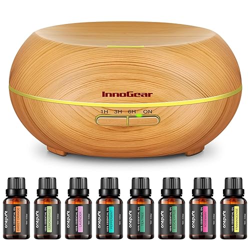 InnoGear Difusor con aceites esenciales difusor de aromaterapia de 68fl oz 8 botellas de aceite esencial set de regalo de aroma fresco humidificador