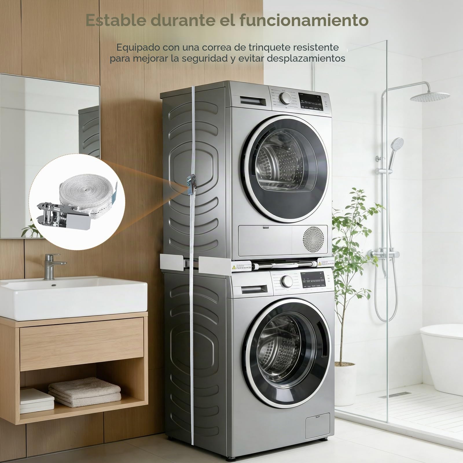 Marco intermedio con tendedero, marco de conexión universal para lavadora y secadora, kit de marco intermedio para lavadoras y secadoras de 43-72 cm, capacidad de carga 300 kg.