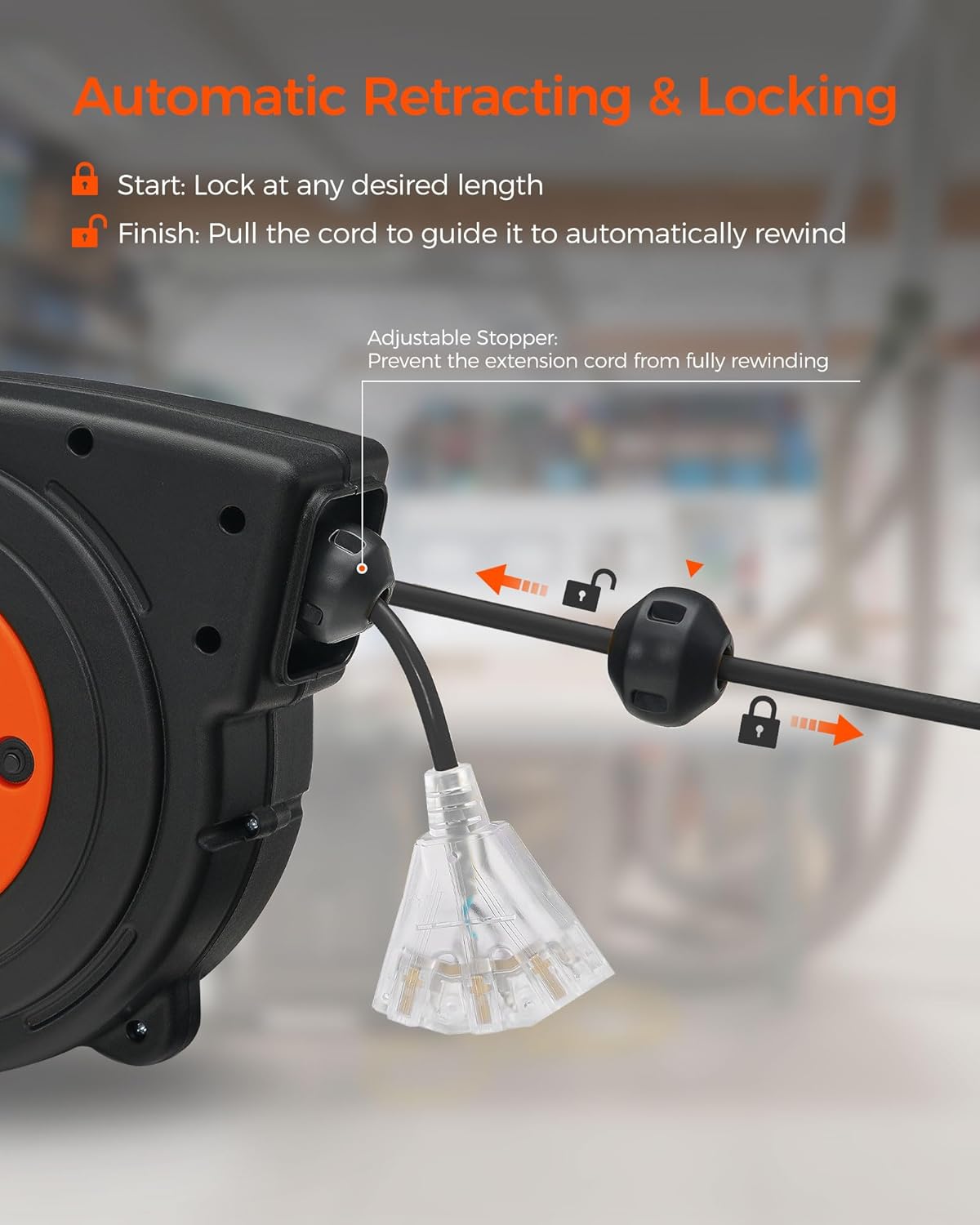 Extension Cord Storage Reel 15A Circuit Breaker and Retractable Extension Cord Reel Bundle, 45 FT Heavy Duty Power Cord, 12AWG/3C SJTOW Y95CR06-B45CR06