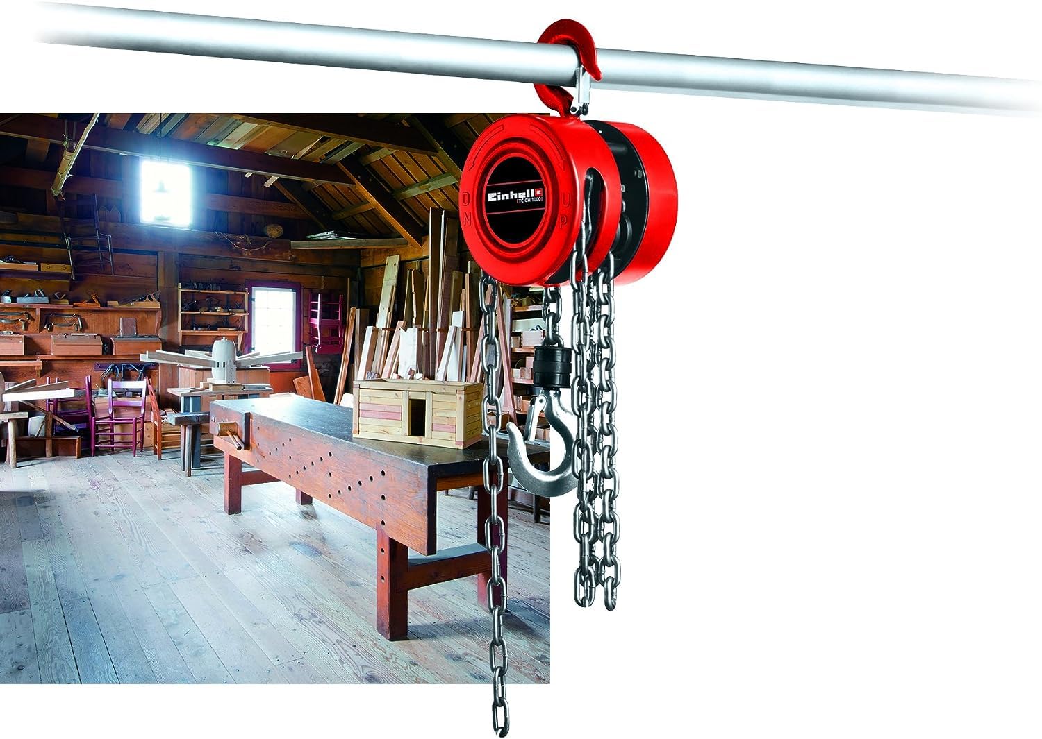 Einhell TC-CH 1000 Argano a catena (portata max 1000 kg, altezza sollevamento max 250 cm, gancio di sicurezza)