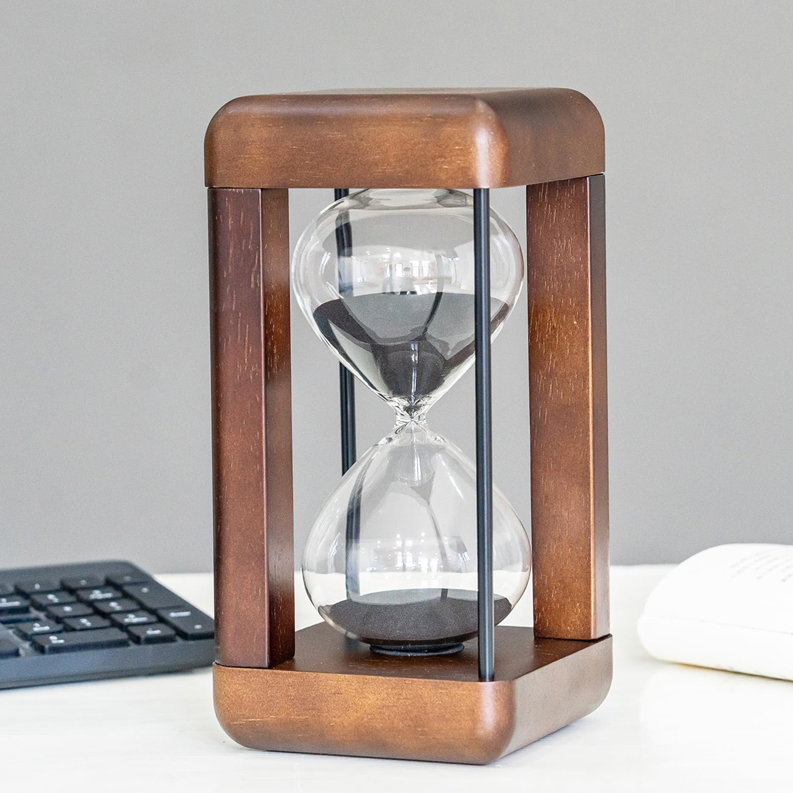 Große Premium-Sanduhr aus Nussbaumholz, 60-Minuten-Sanduhr, Stundenglas mit Geschenksanduhr, Dekor für Haus, Schreibtisch, Büro, Hochzeitsdekoration (Schwarz)