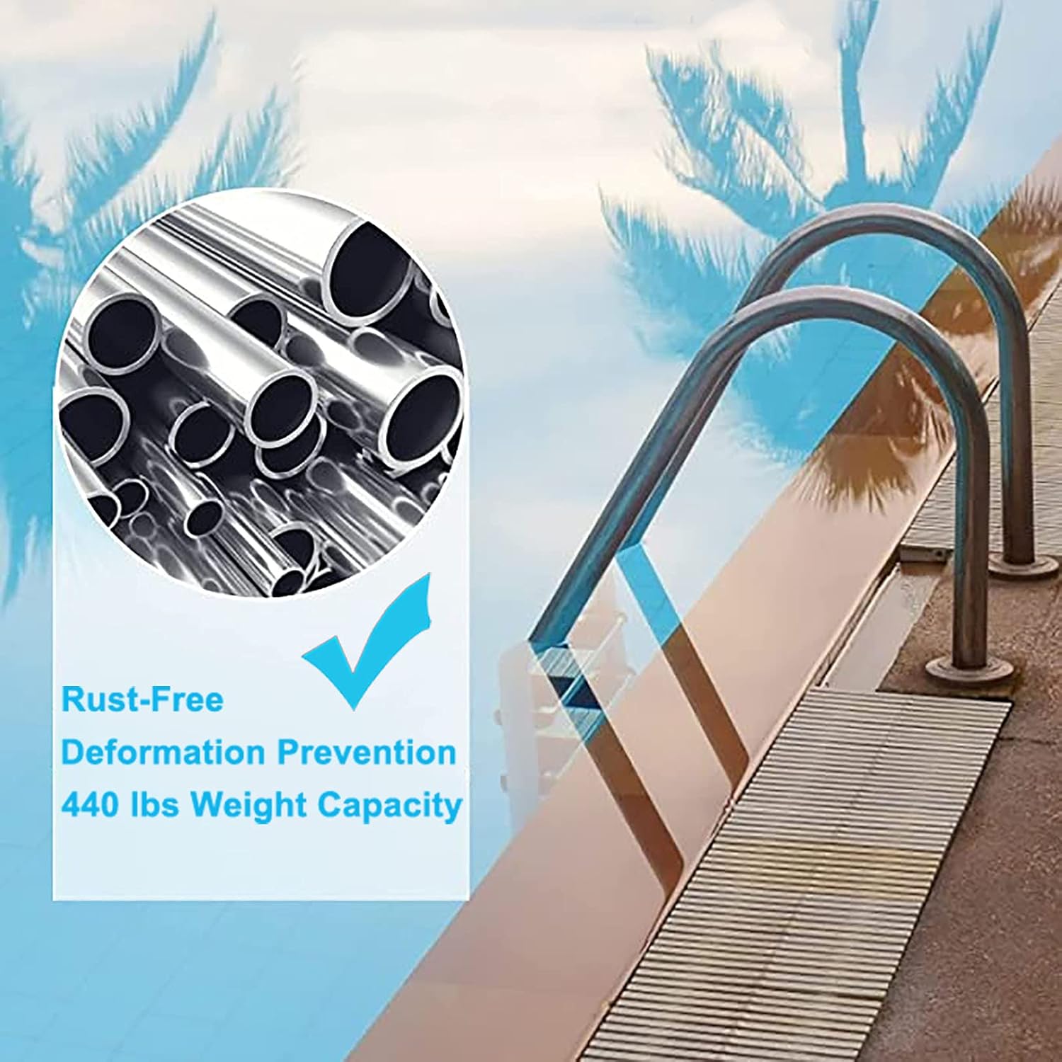 136CM Pool Ladder for In Ground Pools Heavy Duty 2-Step Stainless Steel Pool Step Ladder with Easy Mount Legs : Patio, Lawn & Garden