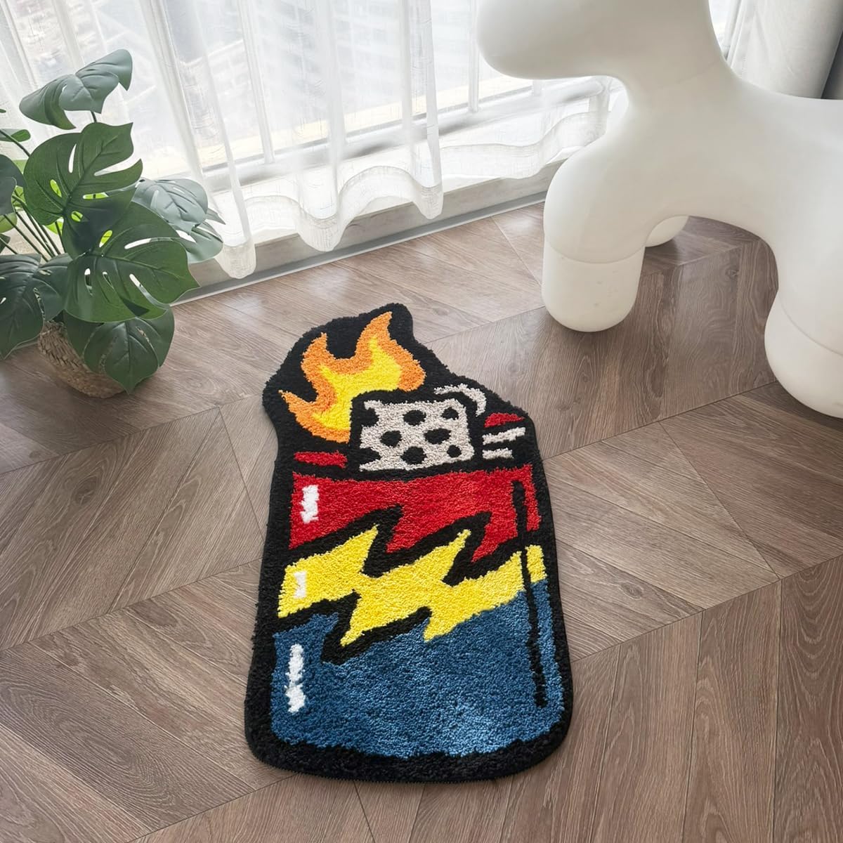 LAKEA Lighter Shaped Tufted Rug, Irregular Plush Area Rug with Non Slip Backing, Soft Decorative Carpet for Bedroom Gaming Room Street Style Decor