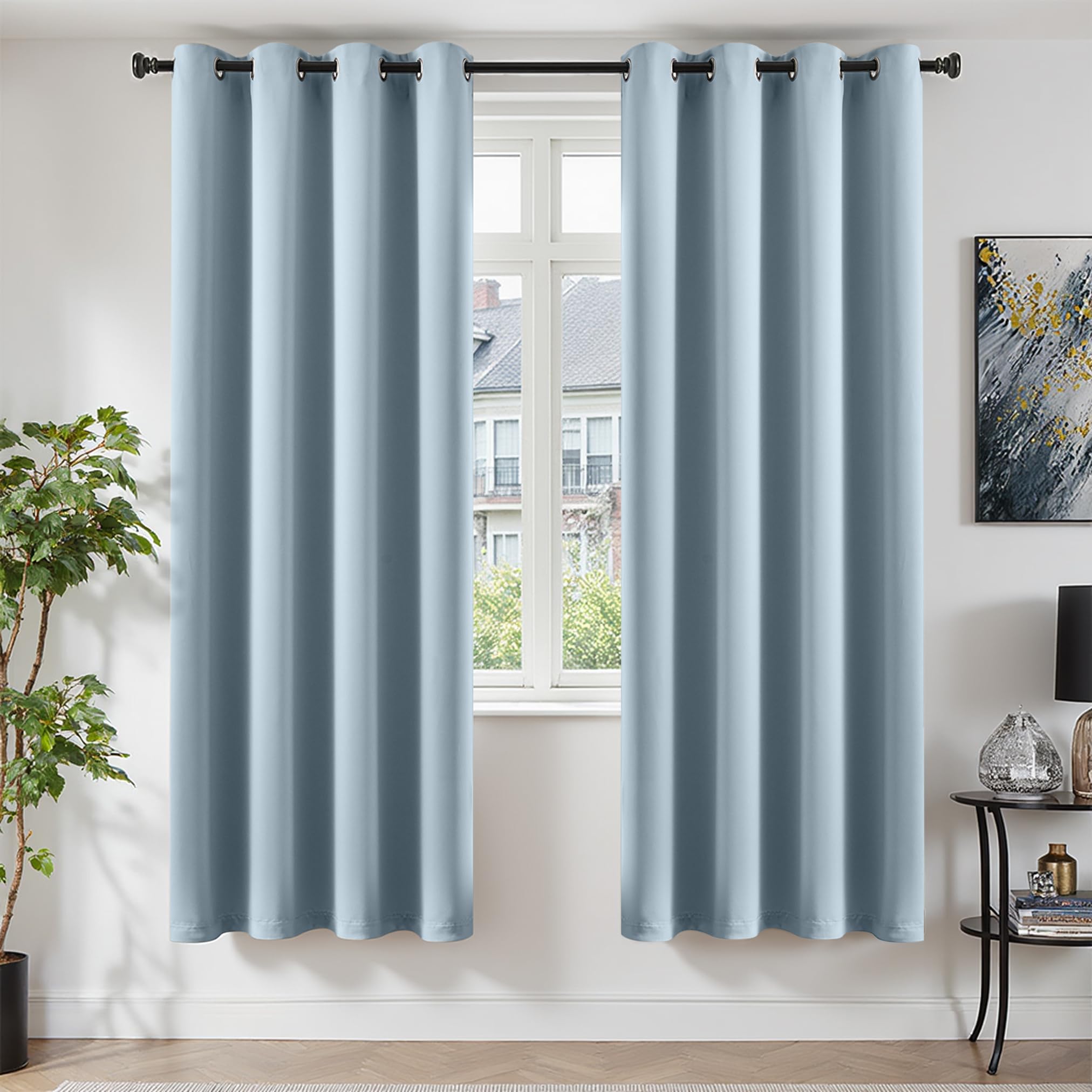 TOPICK Light Blue Blackout Curtains, 2 PCS Thermal Room Darkening W52 xL84