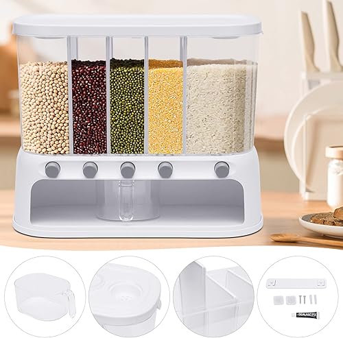Miniatura 5 de Gdrasuya10 Dispensador de arroz y cereales de 22 libras, recipiente de alimentos secos de cocina con tapa hermética para humedad, salida de 1 clic,