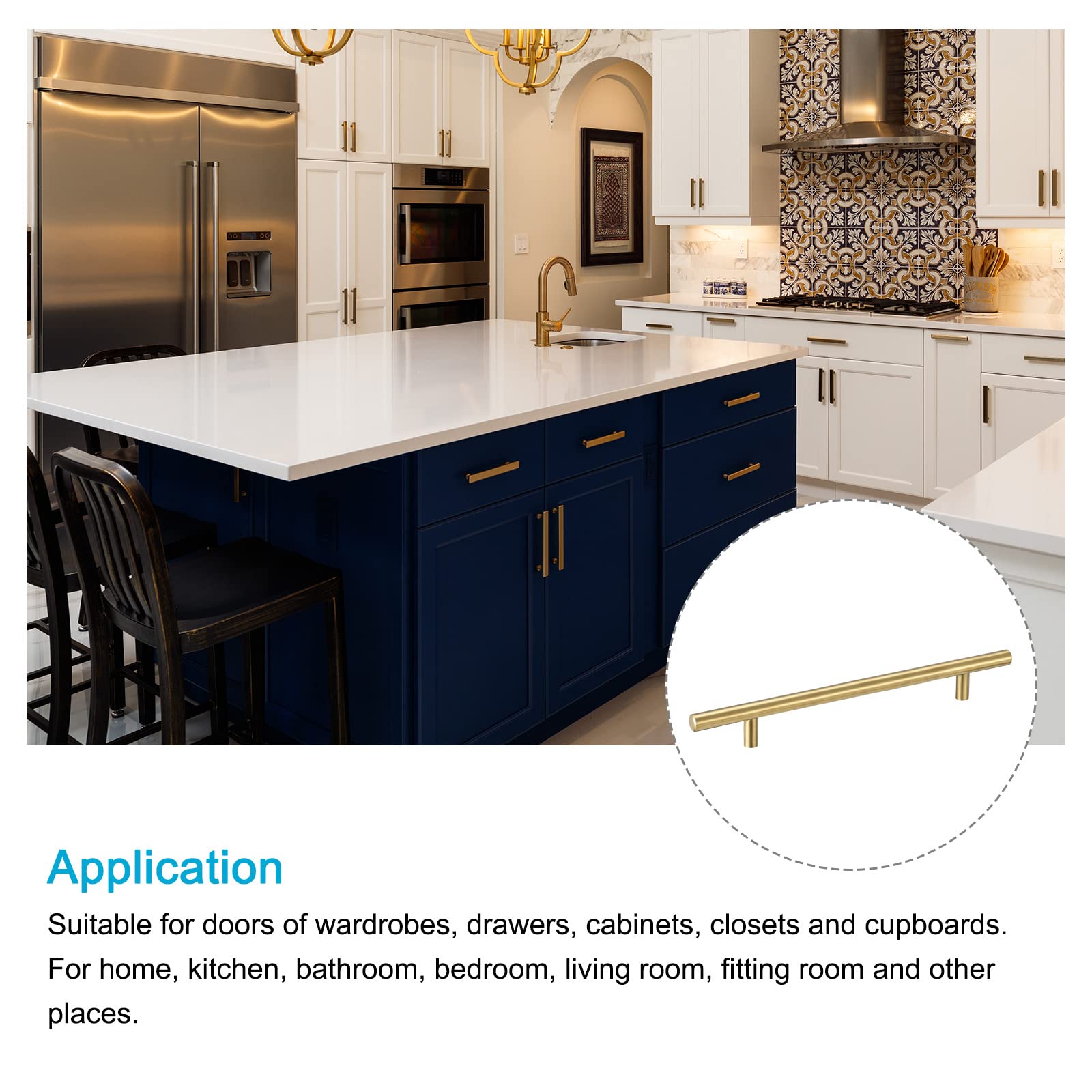 METALLIXITY T Bar Pull Handle (224mm/8.8'') Hole Center Distance, (12mm/0.47'') Dia, Stainless Steel Cabinetry Pulls - Image 3
