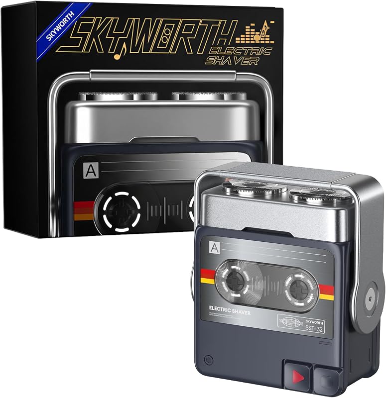 Barbeador elétrico rotativo portátil Skyworth SST32, design de toca-discos, cabeças flutuantes duplas, IPX7, Midnight Blue