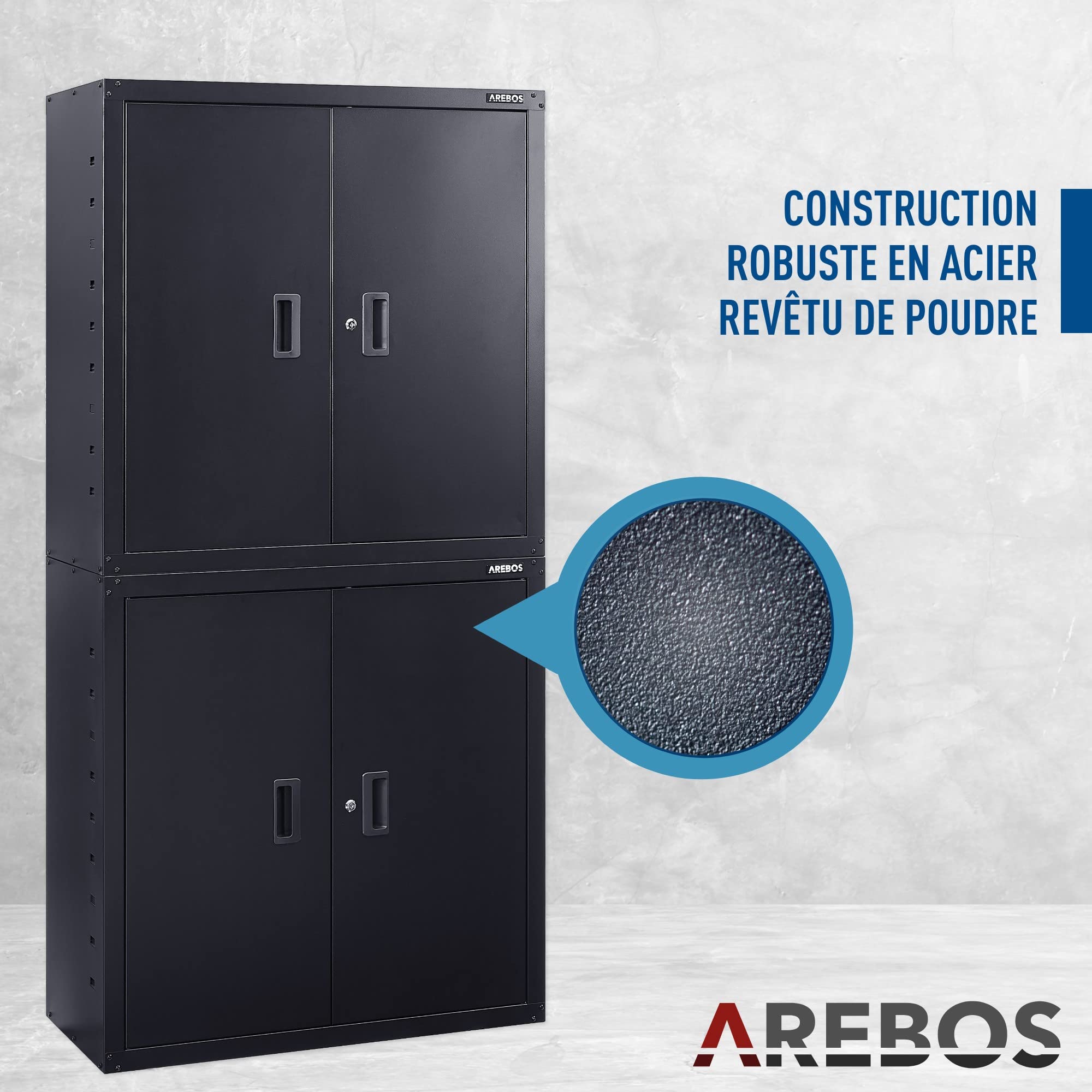 AREBOS Meuble de Bureau | Noir | 180 x 40 x 90 cm | 4 Portes | 2 étagères réglables en Hauteur | avec Serrure à Cylindre