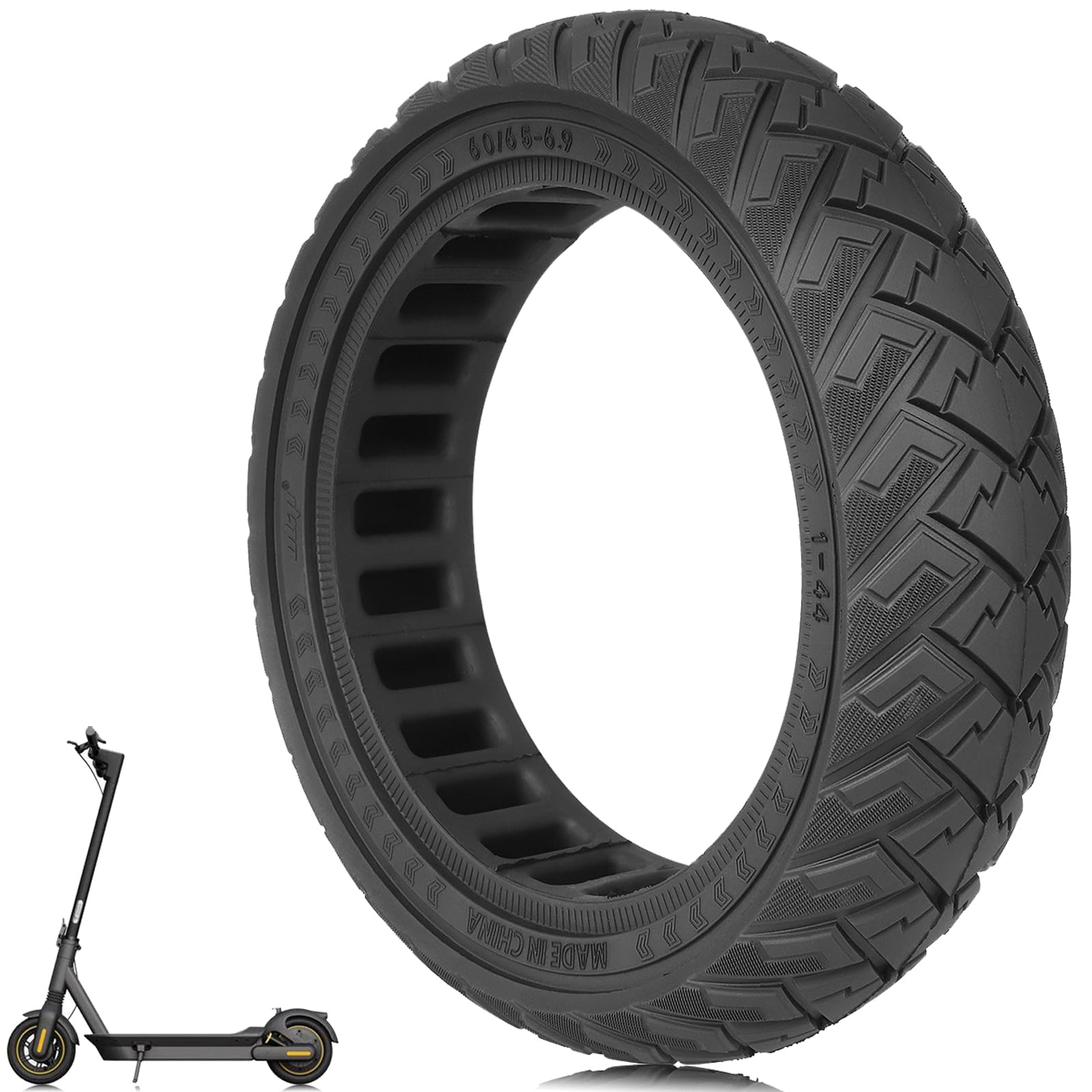 TREFAN Gomma Piena 60/65-6,9, 10 Pollici per Scooter Elettrico Ninebot Max G2/G65, Pneumatici Solidi Antiscivolo, Antiforatura, Ruote di Ricambio (Nero, 1)