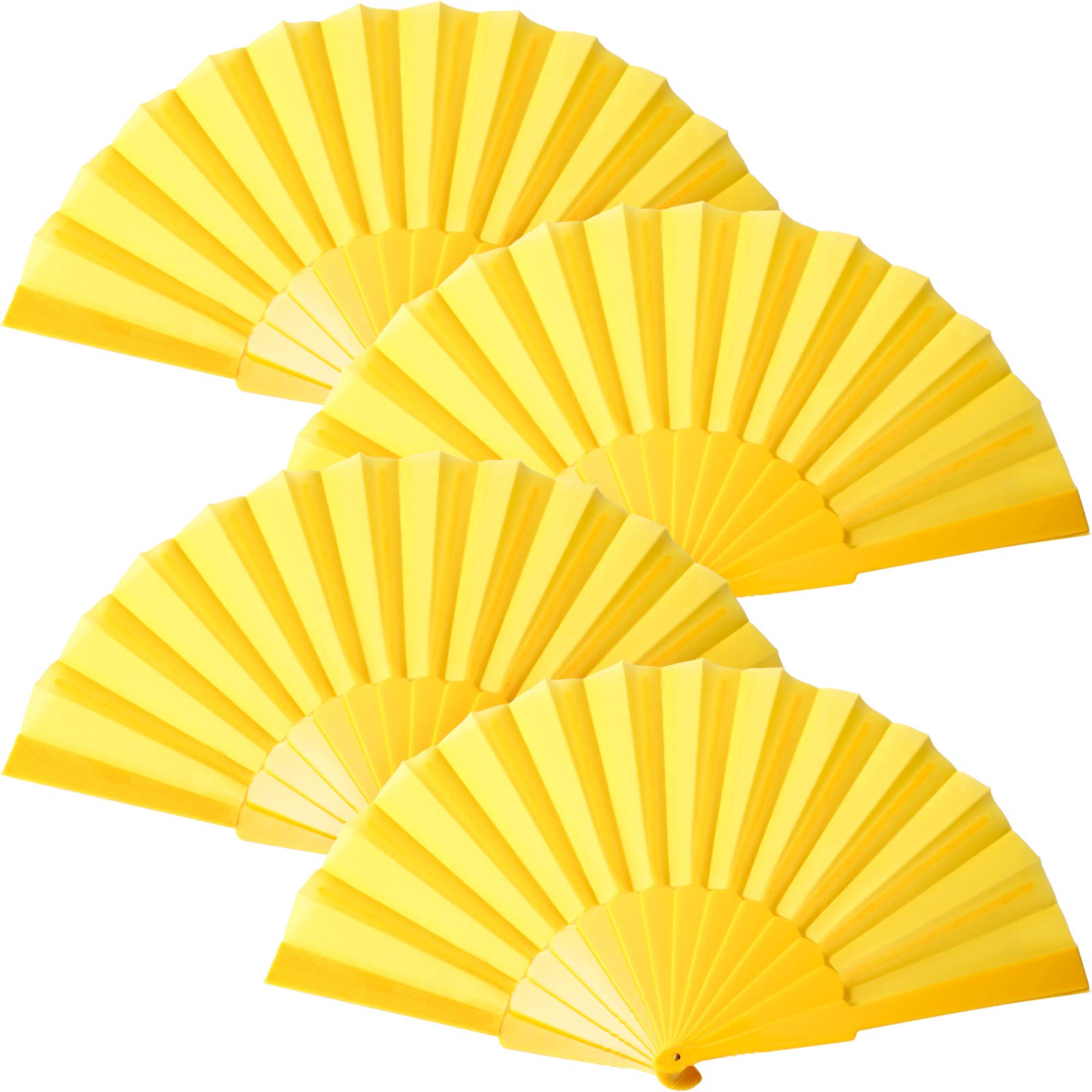 4 Pieces Handheld Folding Fan Chinese Fan Oriental Cloth Fabric Fan for Dancing, Party, Wedding Gifts, DIY Decoration, Home Decorations (Yellow)