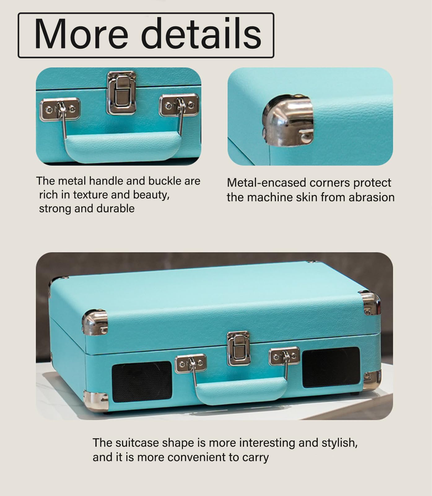 Giradischi Bluetooth in Vinile - Dischi in Vinile da 7/10/12", 33/45/78 Giri, Design Portatile a Valigia, 2 Altoparlanti Stereo, Pelle, intrattenimento Domestico e Decorazione, Blu