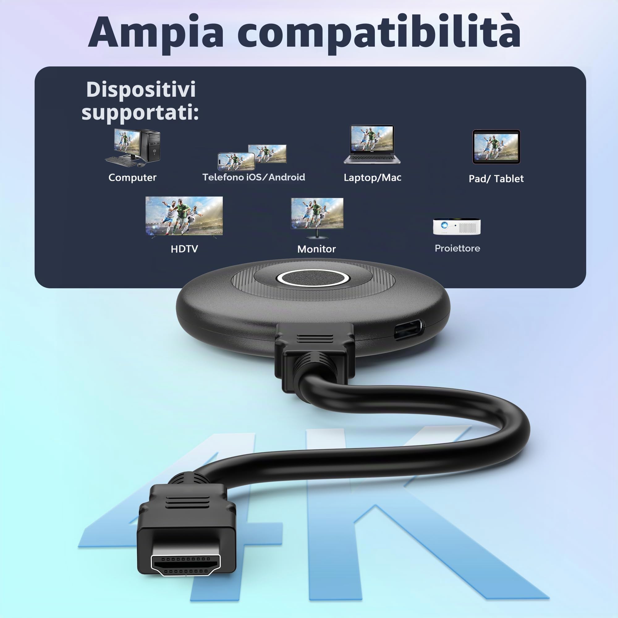 2026 MpioLife 4k Wireless HDMI Dongle per TV- 2.4/5G Miracast WI-FI HDMI senza fili Adapte, Plug & Play, Wireless Receiver DLNA Airplay Mirror Video per Phone i-OS Android Mac PC to HDTV Proiettore