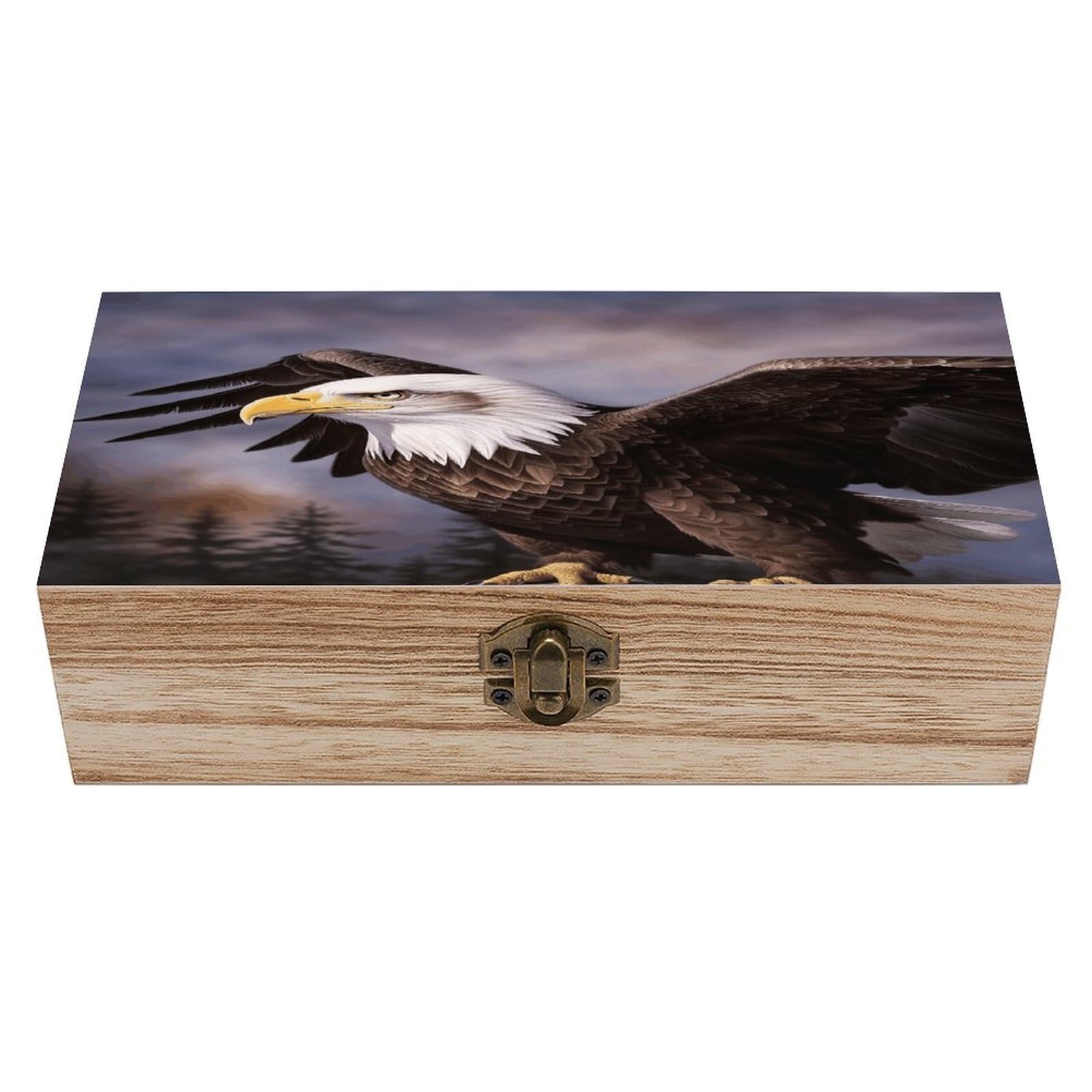 VstaDank Bald Eagle Wooden Storage Box Wooden Keepsake Box with Hinged Lid Exquisite Solid Wood Decorative Jewelry Case Memory Box for Jewelry Photos Letters Crafts Trinkets