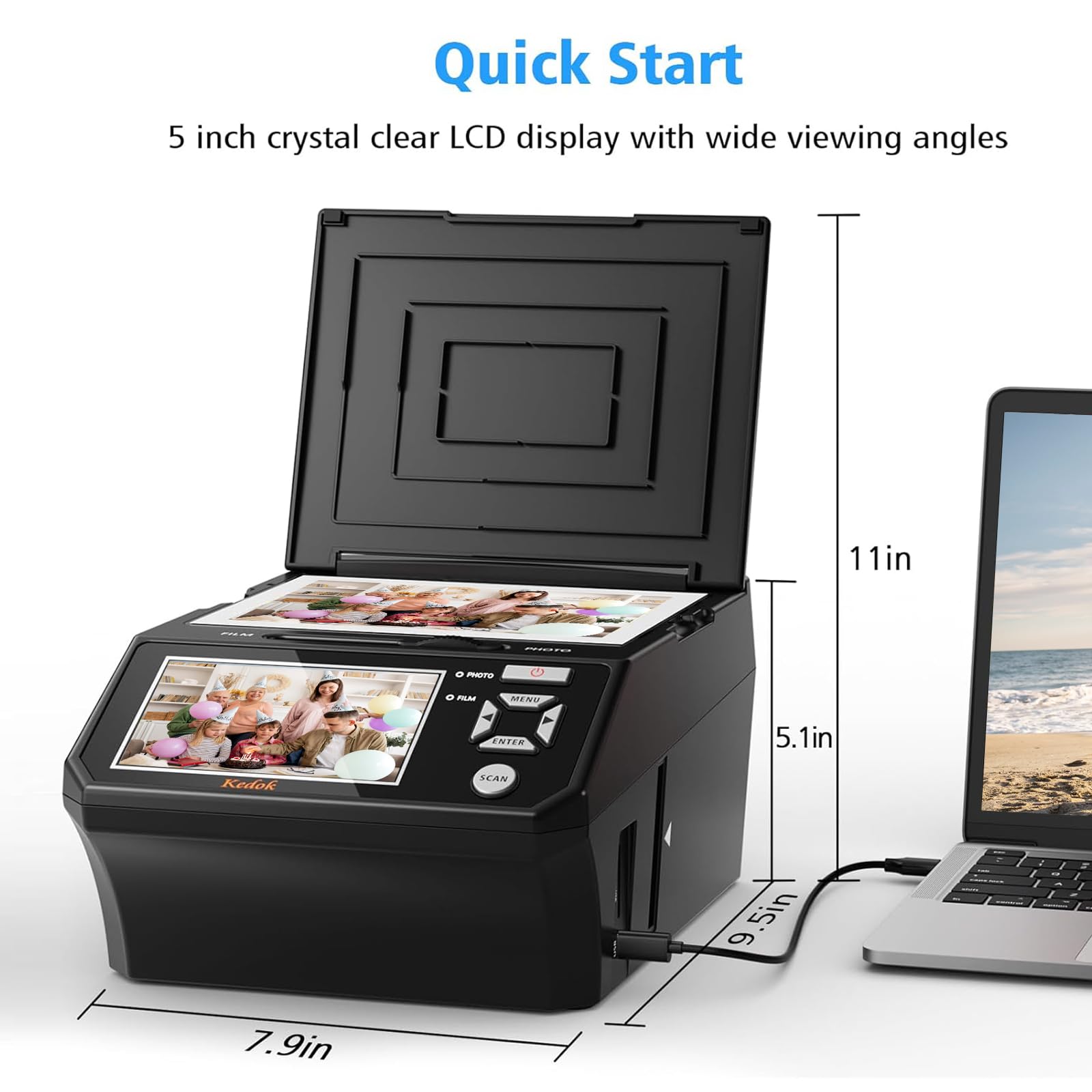 Digitaler Film- und Diascanner 5-Zoll-LCD 35mm 110mm 22MP JPEG 8GB SD-Karte