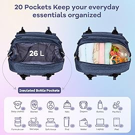 RUVALINO Diaper Bag Backpack, Multifunction Travel Pack Maternity Baby Changing Bags, Large Capacity, Waterproof, Navy Blue