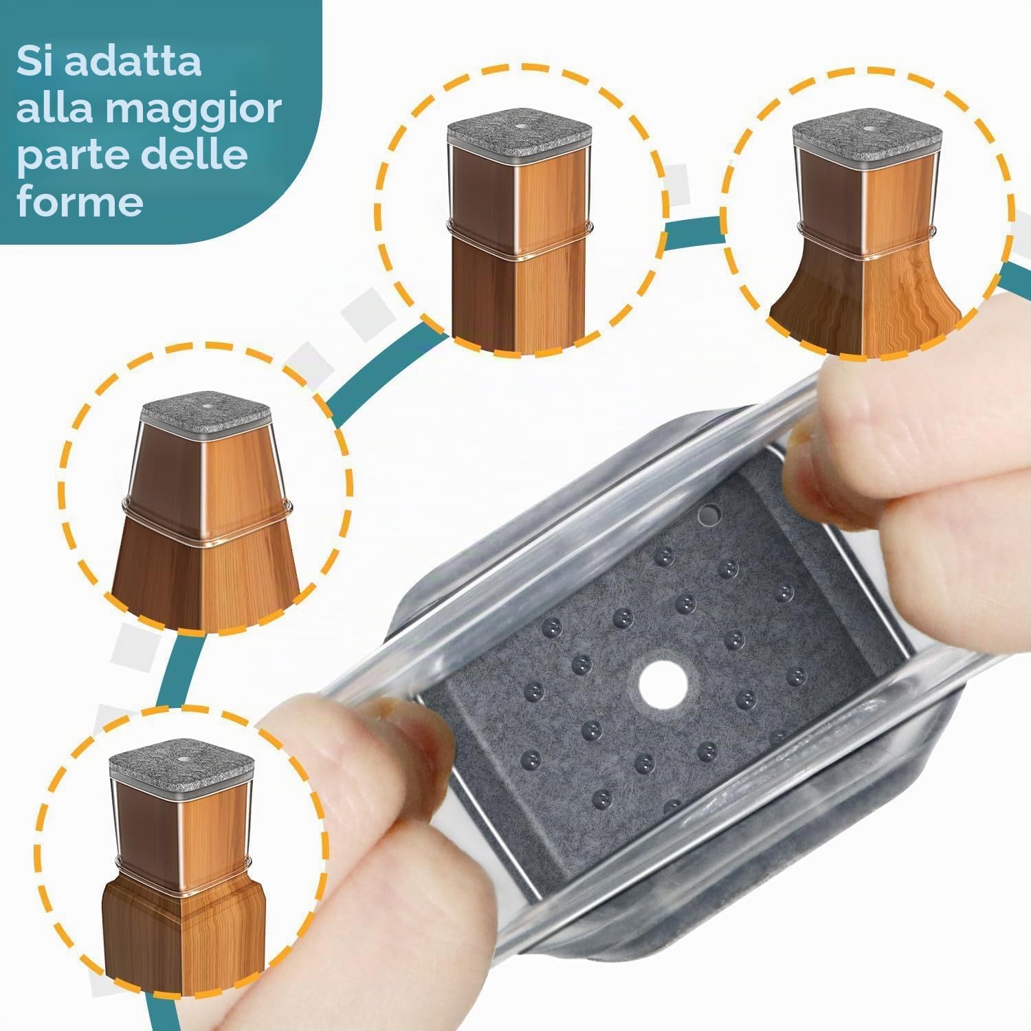 Gommini Per Sedie Quadrati, 24 Pezzi Feltrini per Sedia in Silicone Trasparente con Feltro, Antigraffio in feltro per sedie, tappi protettivi per gambe di per pavimenti in Legno(Fit:27-39mm)