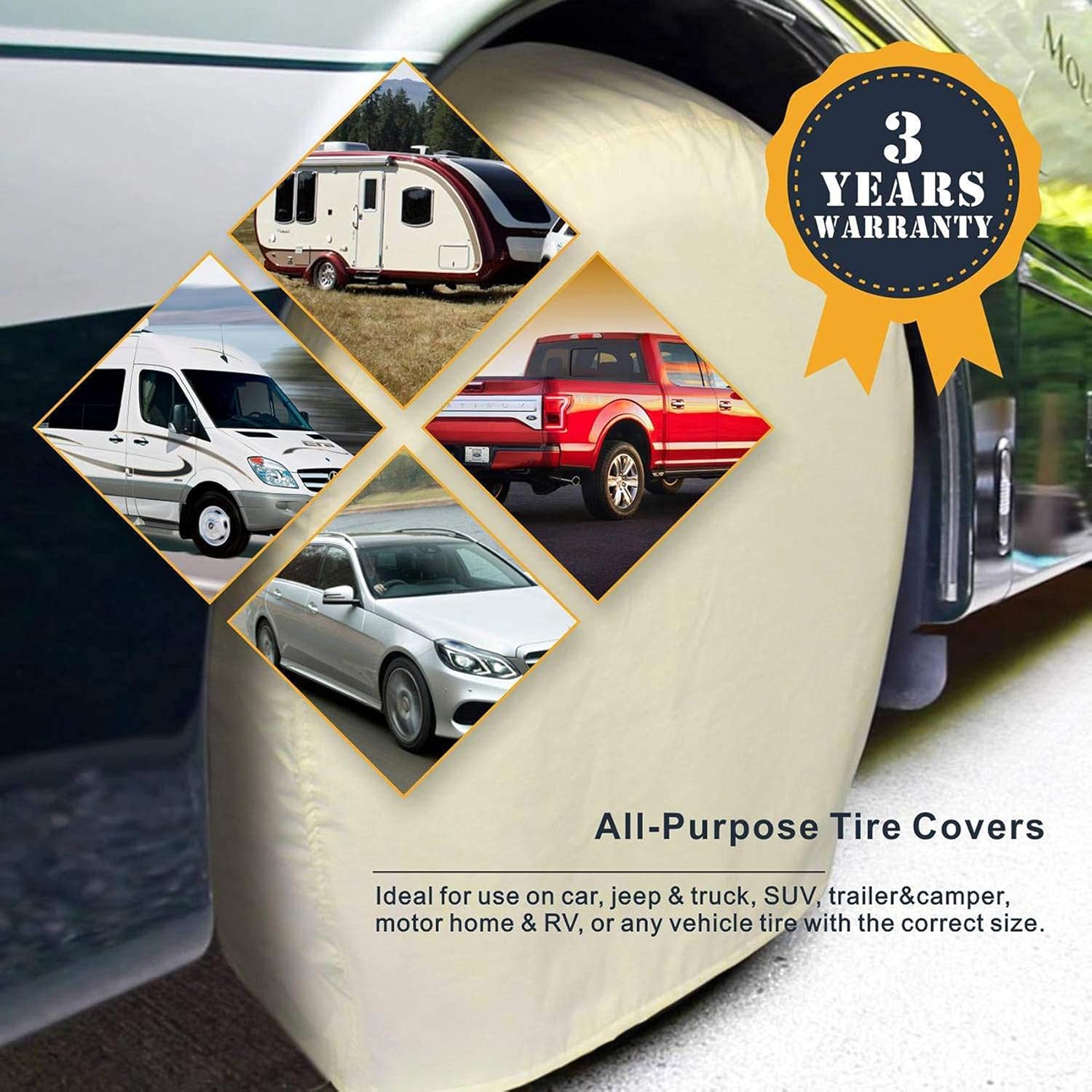 Explore Land Tire Covers 2 Pack - Tough Tire Wheel Protector for Truck, SUV, Trailer, Camper, RV - Universal Fits Tire Diameters 26-28.75 inches, White : Automotive