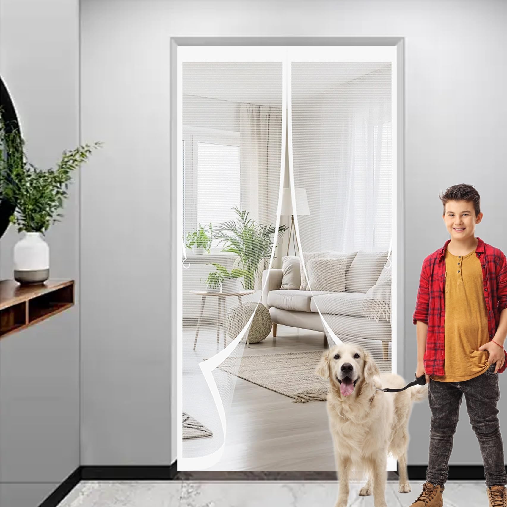 Moustiquaire porte sans perçage blanche 141x163 cm pour maison