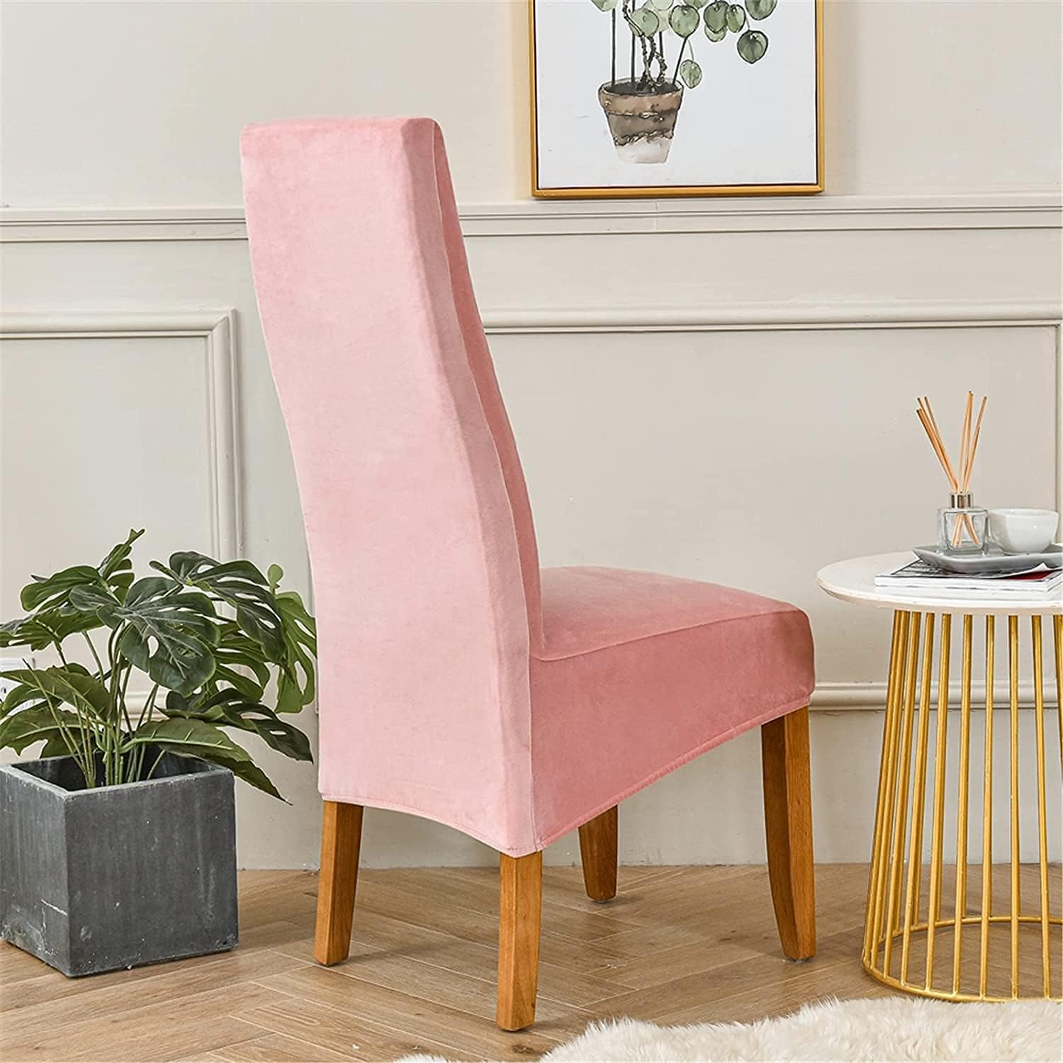 FXBZA Velvet Chair Covers High Stretch Dining Chairs Slipcovers Soft High Back Chair Slipcover Washable Removable Chair Protectors for Kids and Pets (Color : Pink, Size : Set of 2)