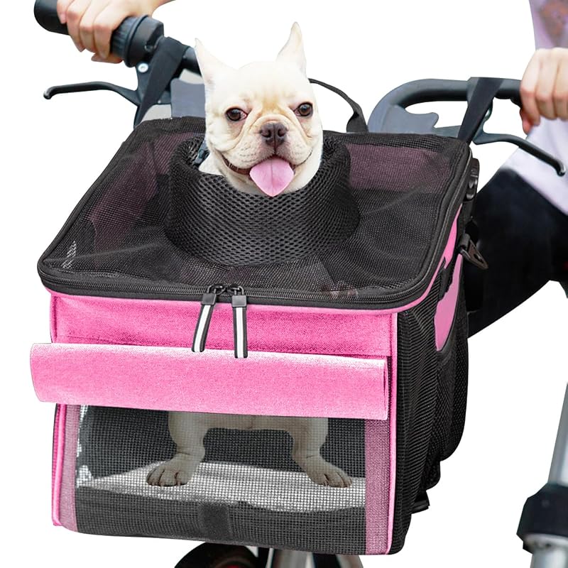 Cesta para Bicicleta para Cães e Gatos BARKBAY em Tecido Oxford com Alça Acolchoada, Pink Carnation, 26,92 x 28,96 x 28,96 cm