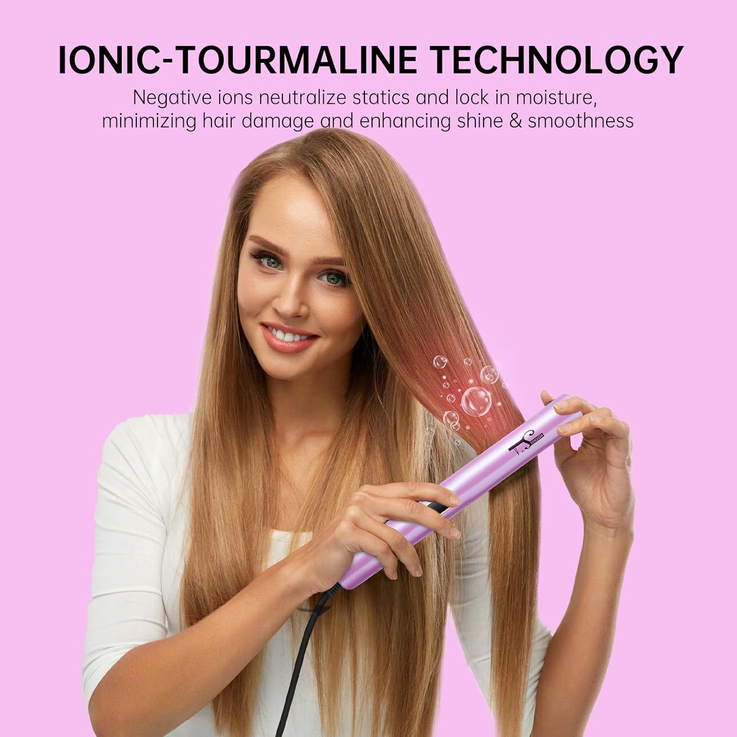 pro flat iron, 2-in-1 hair straightener & curler, professional titanium hair straightening curling wand, fast heating, salon-grade effect, 122-500f adjustable temp, led display, ul certified pink