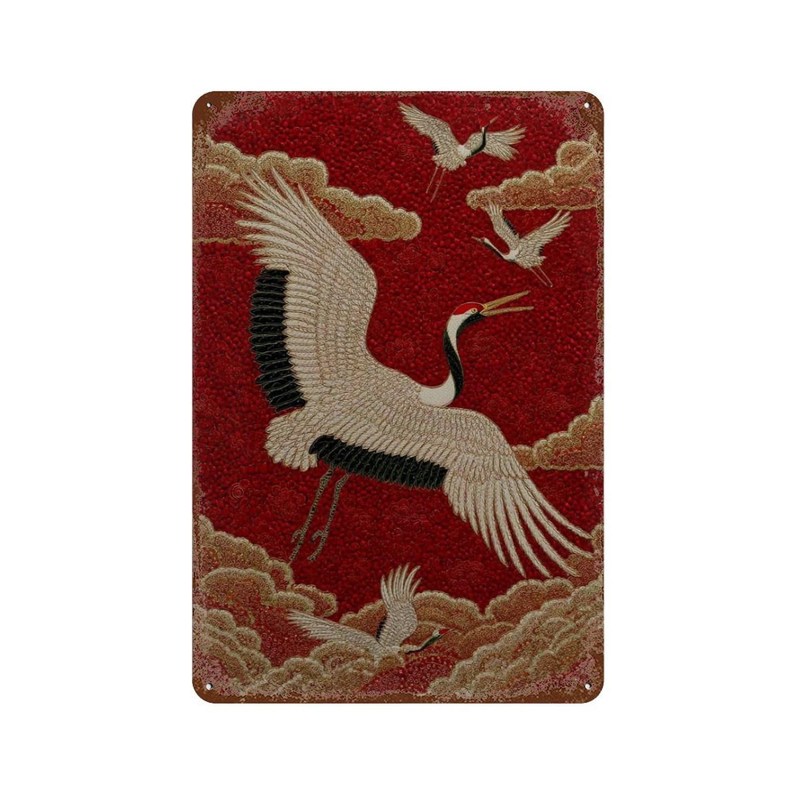 xiaoxiaoshen Japanese Crane Wall Decor Art Metal Tin Poster Modern Home Decor Art Home Bar Shop Decorations Vintage Sign 30x20cm
