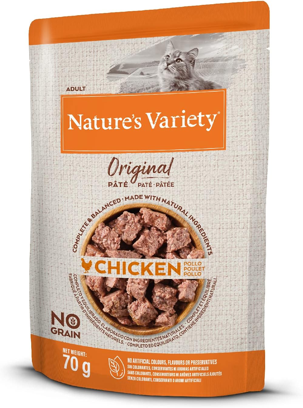 Nature's Variety Original No Grain - Paté para Gatos Adultos con Pollo - Caja 12 x 70 g