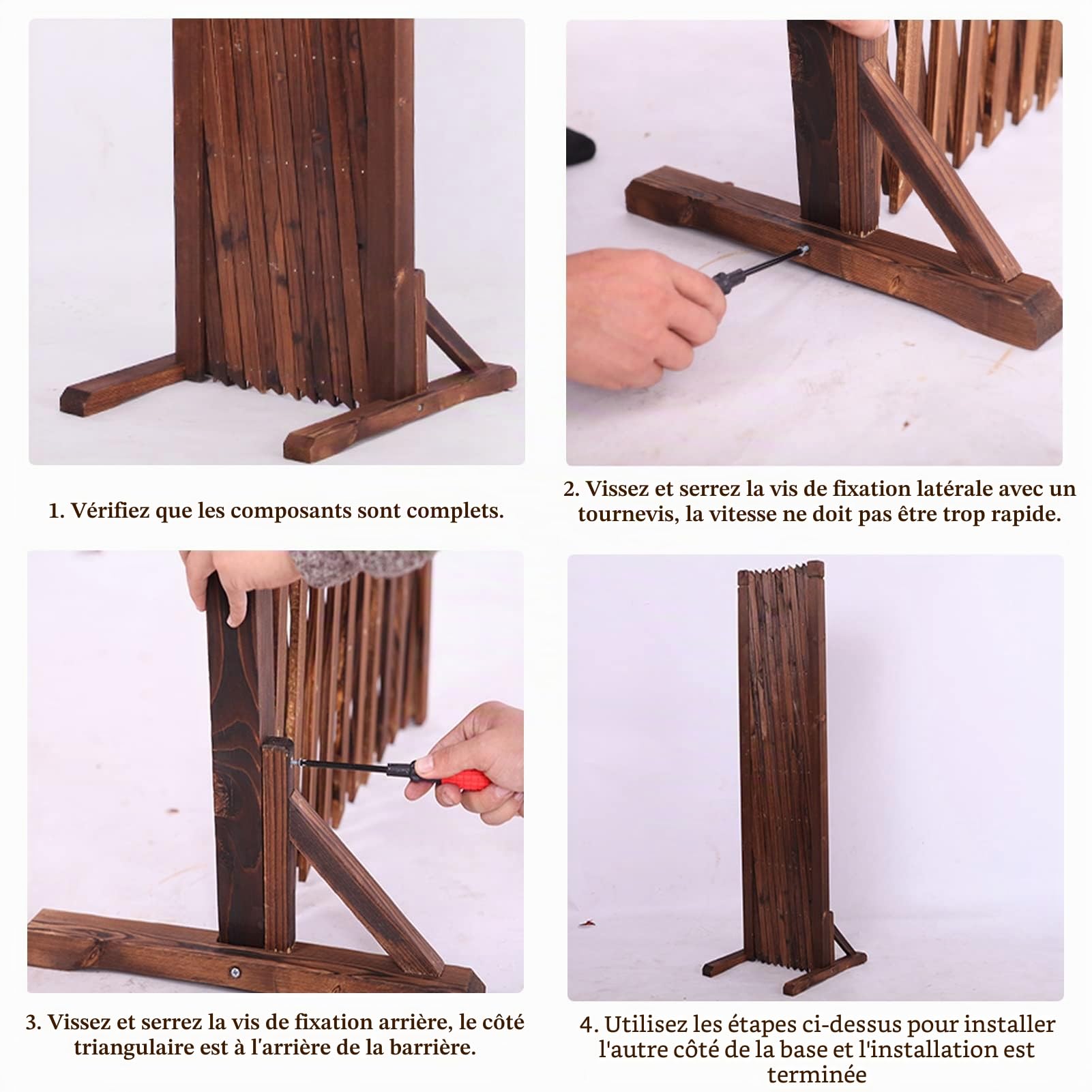 Clôture en Bois Extensible, Barrière en Treillis en Bois Autoportante, Haie Mobile et Pliable, Protection de la Sécurité des Animaux et des Propriétaires de Jardin