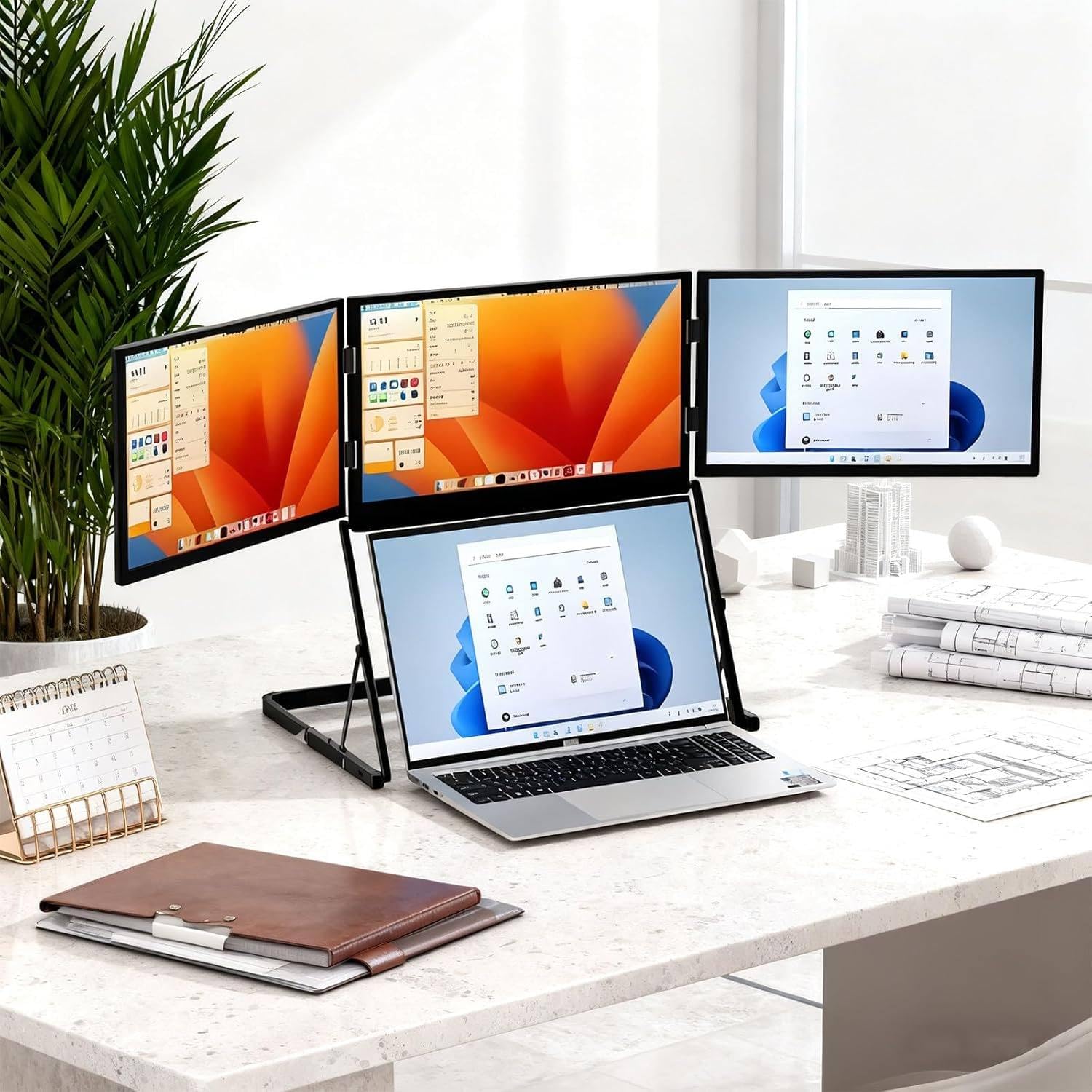 Portable Triple Foldable Monitor - Laptop Screen Extender, 15.6" IPS FHD 1080P Triple Foldable Monitor - HDMI/USB-C N Play, 12-18.5 Inch Laptop Compatible with Mac/Windows/Linux-picture-18