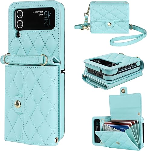 KIHUWEY Funda tipo cartera cruzada para Samsung Galaxy Z Flip 4, bolso con ranura para tarjeta de crédito, bloqueo RFID, correa ajustable de piel