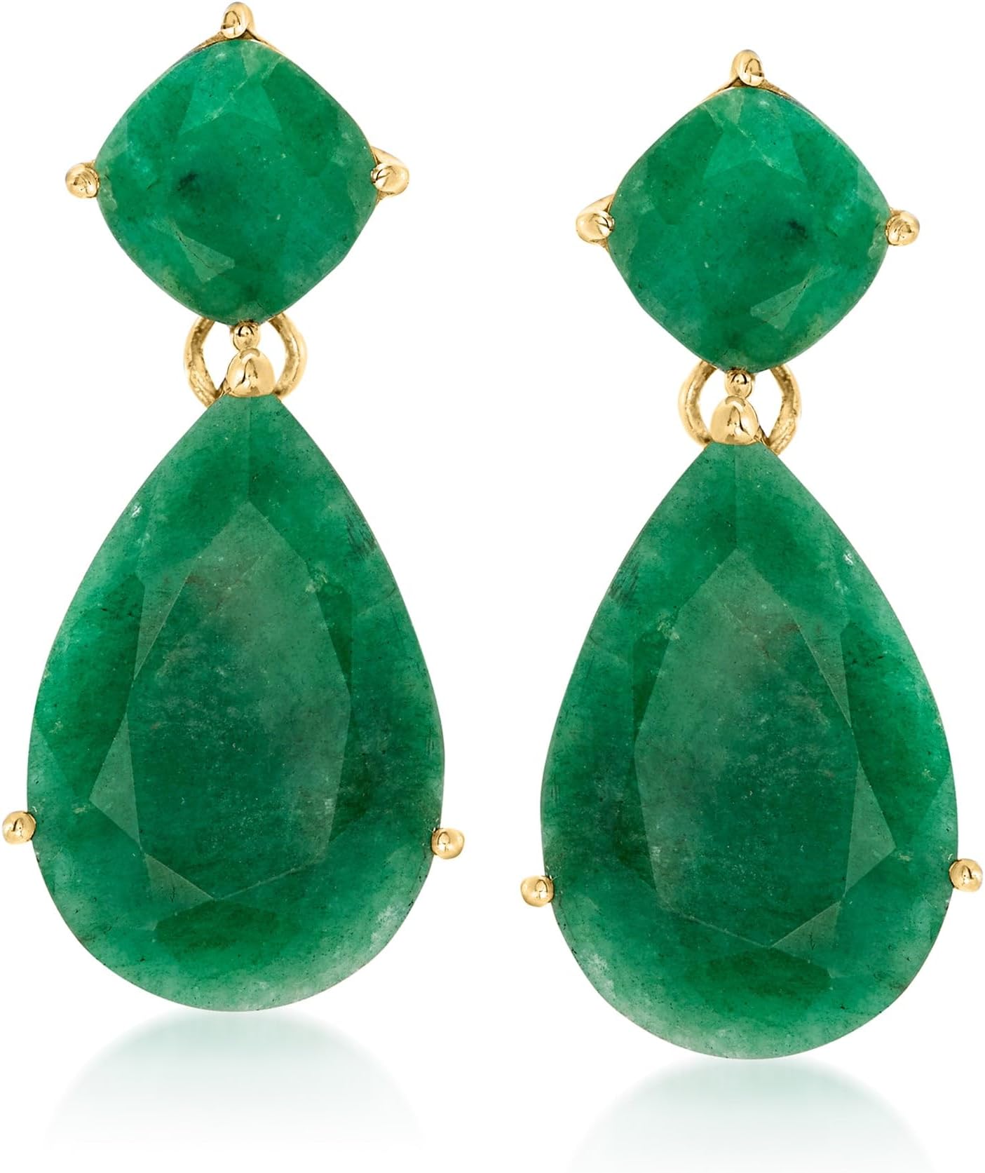 Ross-Simons 19.20 ct. t.w. Emerald Drop Earrings in 18kt Gold Over Sterling