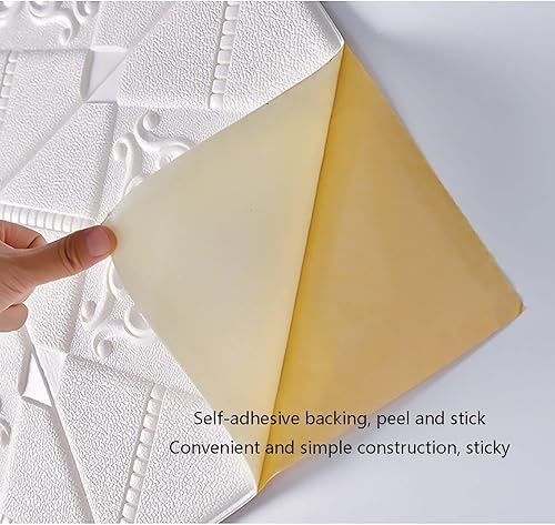 Miniatura 3 de HAILM Paneles de pared 3D de 27.6 x 27.6 in, autoadhesivos, papel tapiz de pared con textura de flores de espuma, para dormitorio, cocina, chimenea,