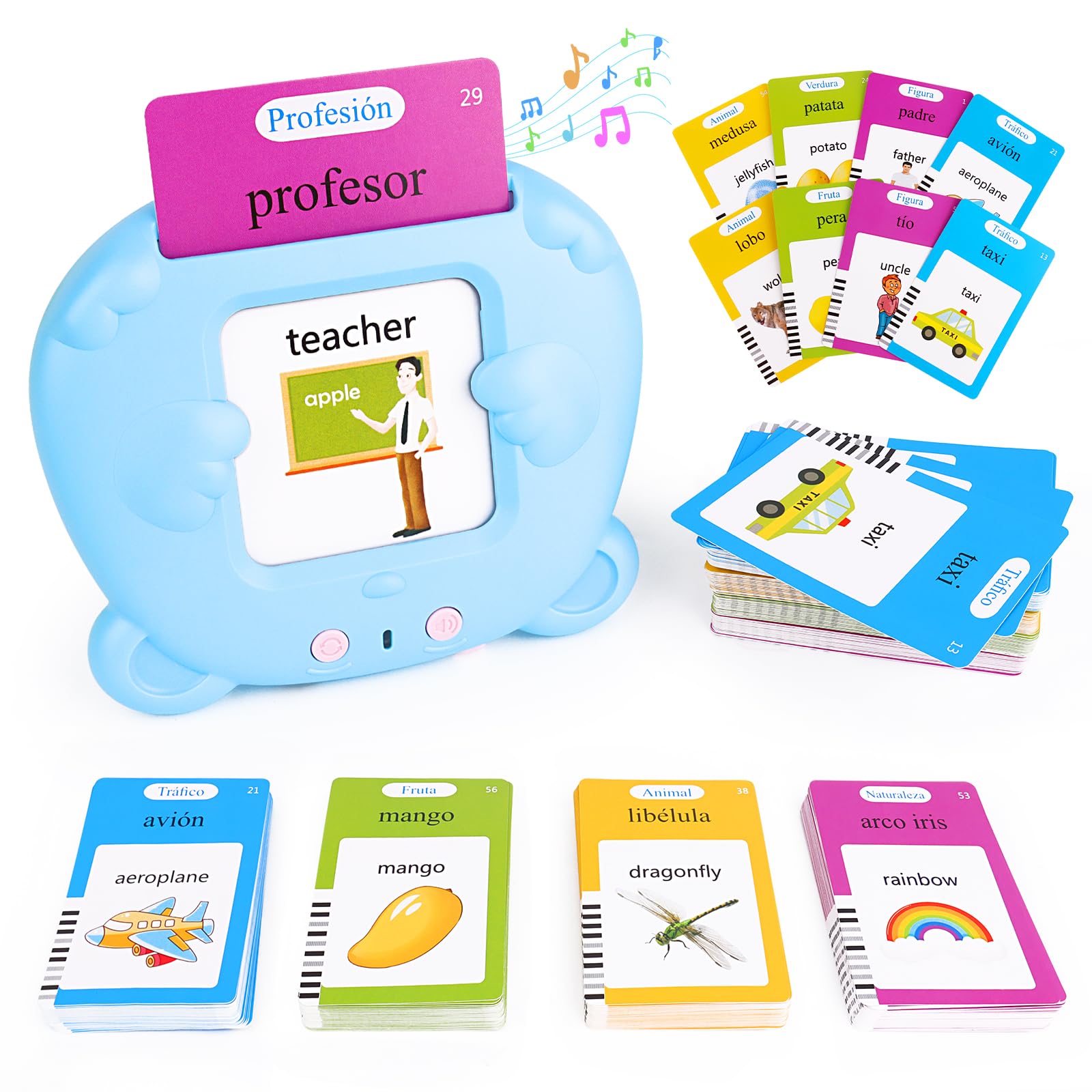 Tarjetas Flash Parlantes, 224 Palabras Juguetes niños 2 años, Juguetes Educativos Preescolares para Niños, Tarjetas Parlantes Español para Niños 1 2 3 4 5 6 Años (Azul España)