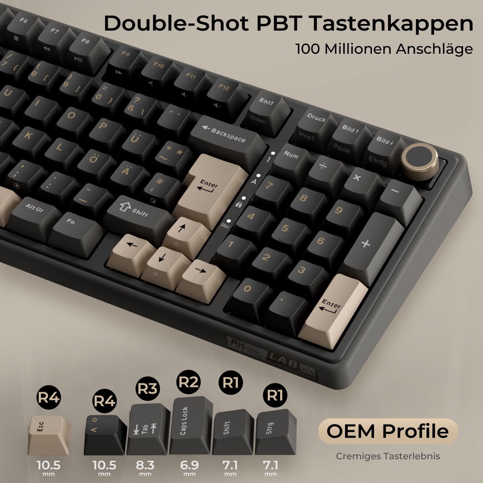 RK ROYAL KLUDGE R98 Pro Mechanische Tastatur Kabel, 96% Gasket Gaming Tastatur QWERTZ RGB mit Nummernblock und Knopf, PBT-Tastenkappen, Hot Swap Linearer Creamy Switches