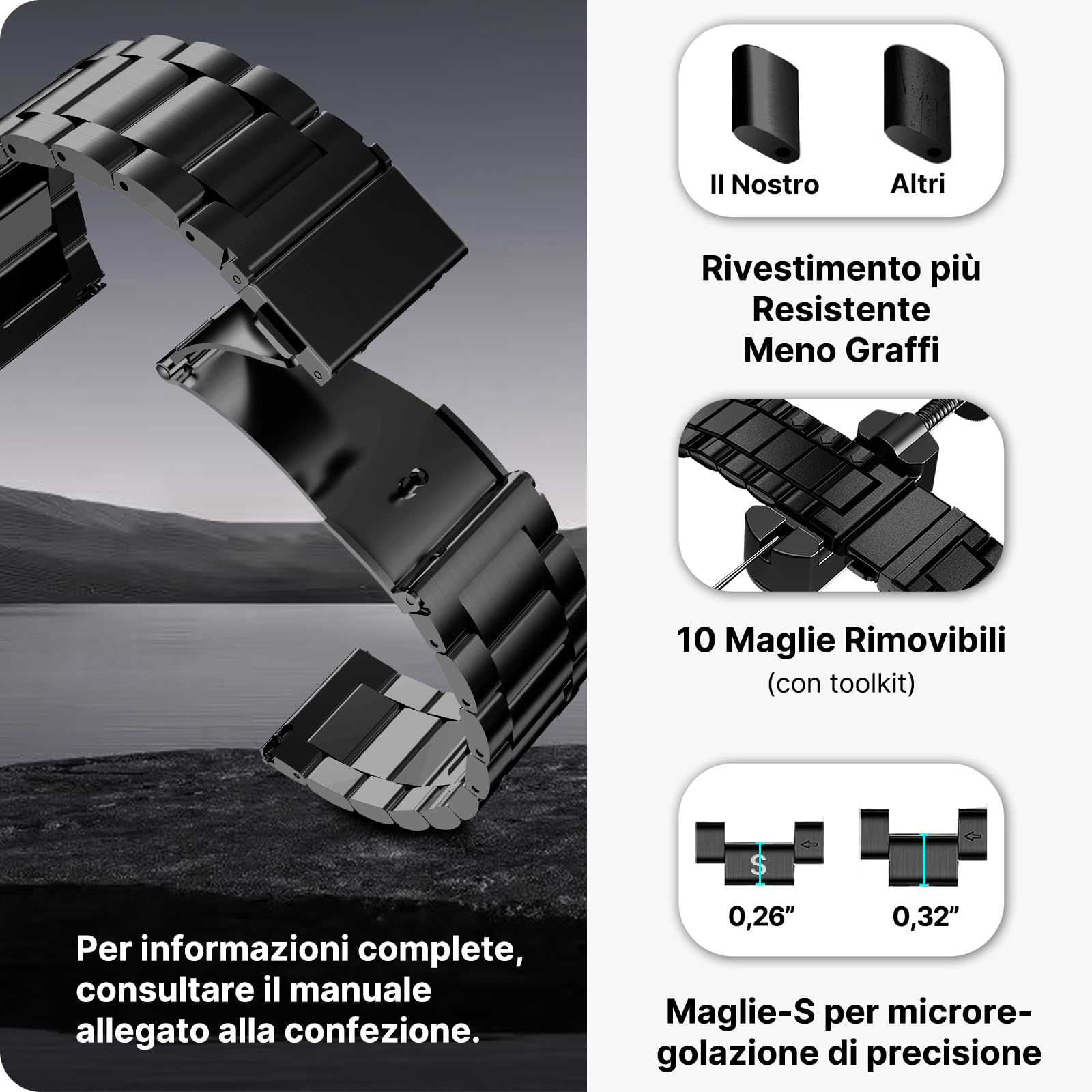 Cinturino Orologio In Acciaio Con Strass Per Smartwatch 46mm | Regolabile (155-210 Mm) | Bracciale Elegante Con Diamantini | Colore Nero - 3