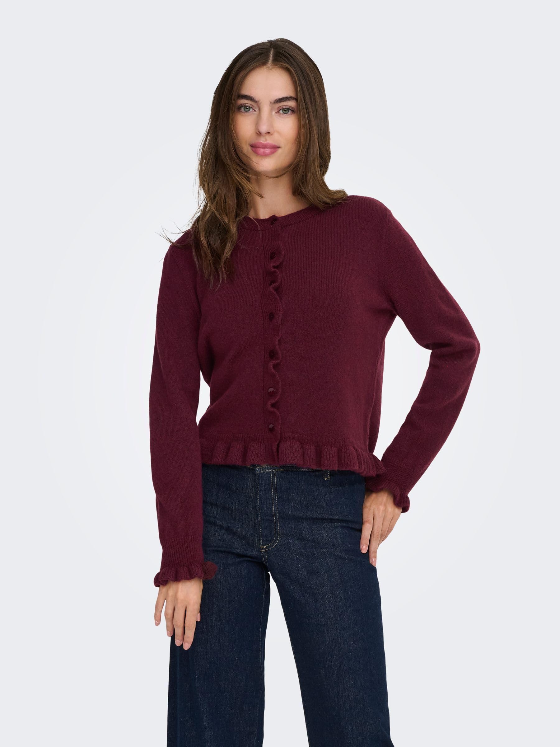 Jdy Letty L/S On Frill KNT Noos kardigan, baner maroon, L