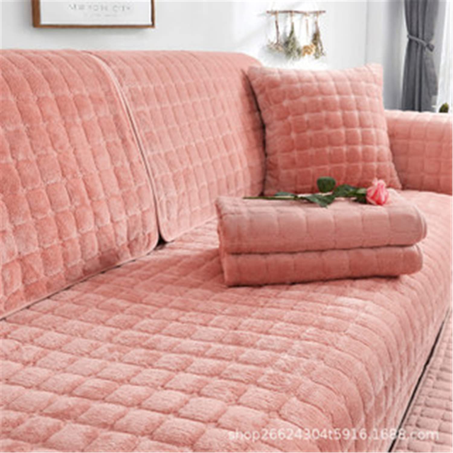 Sofa Cover Thick Plush Sofa Slipcovers Quilted Sofa Seat Cushion Couch Covers Non-slip Sofa Protectors From Pets Winter (Pink,90 × 160 cm)