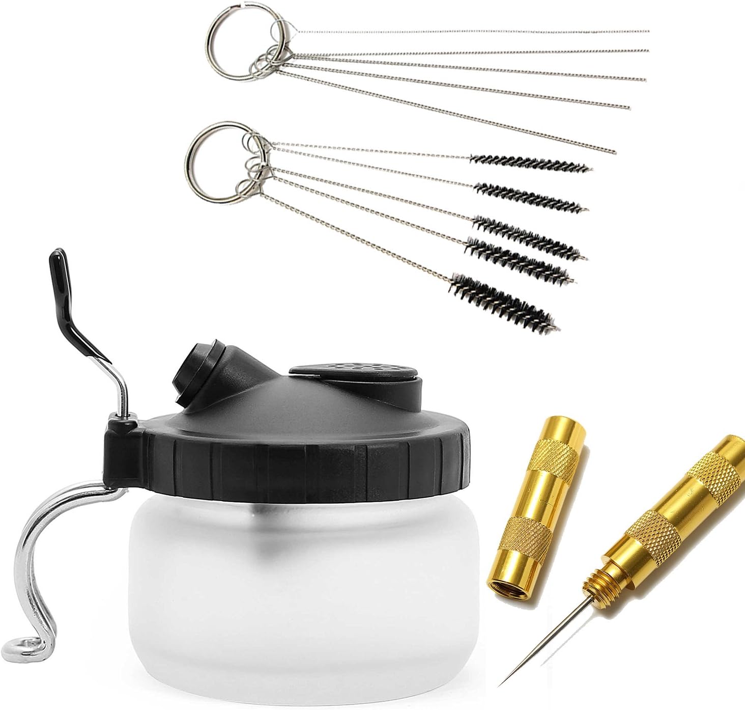 Gulrear Airbrush Cleaning Pot Kit Airbrush Cleaner Tools Include Stainless Steel Needle Precision Nylon Brush And Glass Airbrush Cleaning Spray Pot With Holder