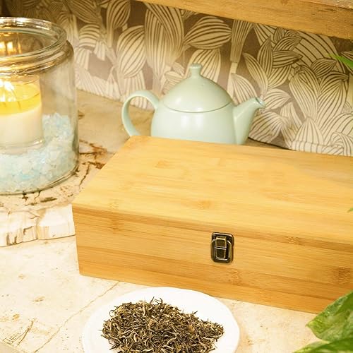 Miniatura 104 de Caja organizadora de té de bambú sin productos químicos, ecológica, grande, alta y ajustable, baúl de almacenamiento de madera natural