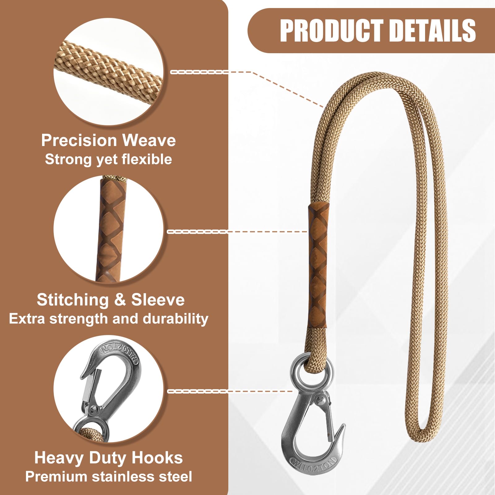 Lot de 2 fixations de balançoire pour arbre et poutres, 60 cm, corde de suspension avec mousqueton, charge jusqu'à 200 kg, idéal pour hamac, fauteuil suspendu et balançoire, pour l'intérieur