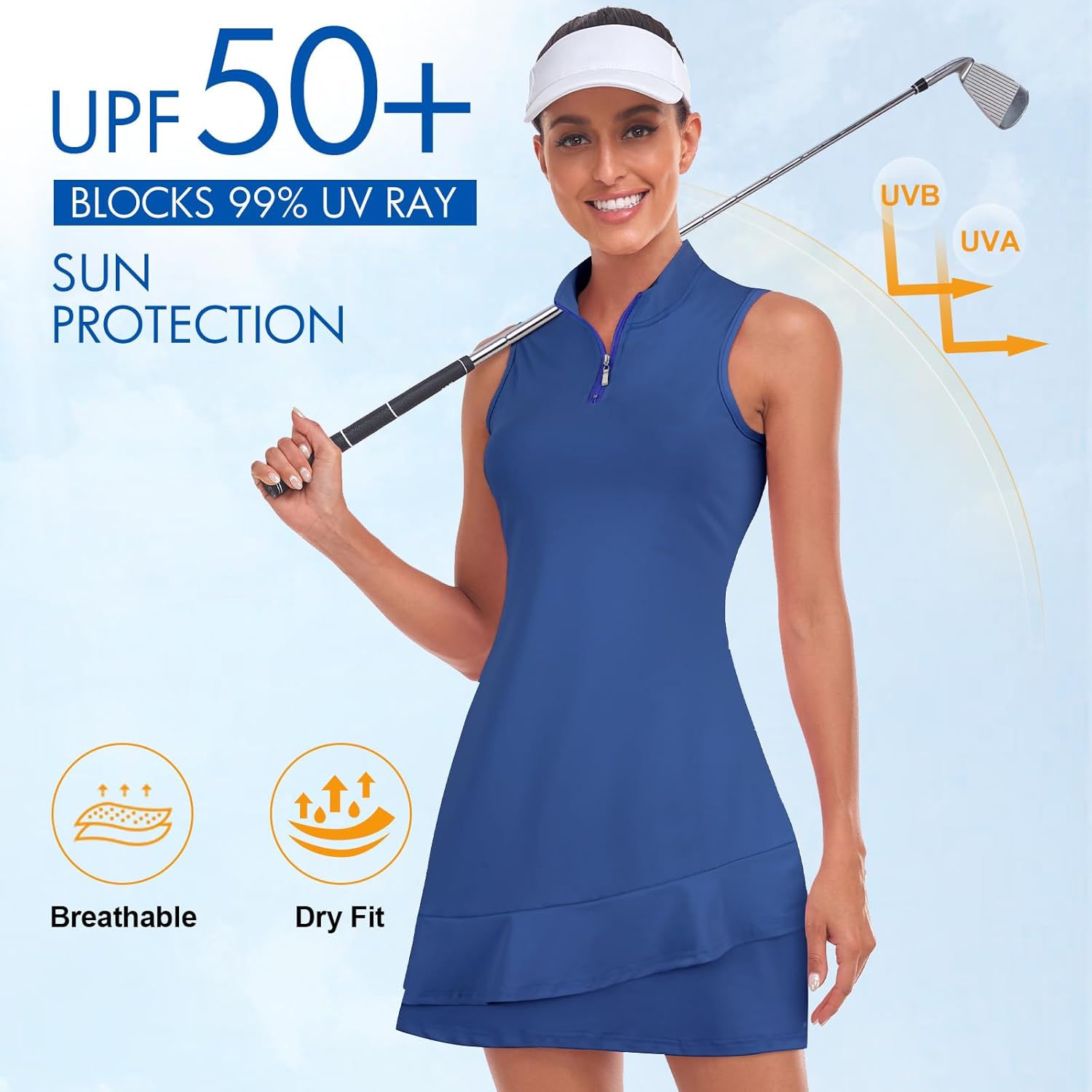 Viracy Tennis Dress for Women Sleeveless Golf Dresses with Shorts and Pockets Ruffle Zip Up Stand Collar Golf Outfits - Image 3