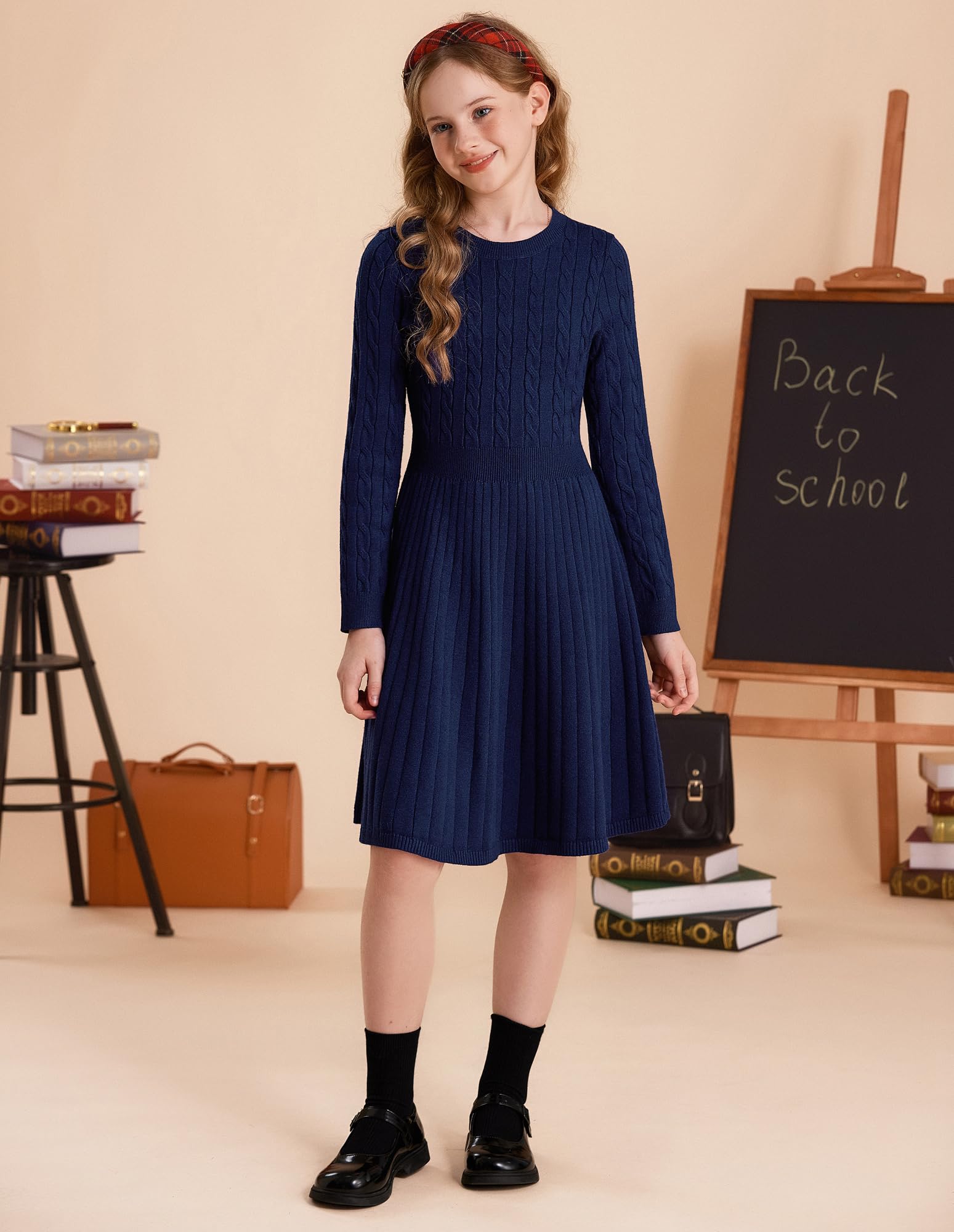 GRACE KARIN Vestido de manga larga para niña, elegante, cuello redondo