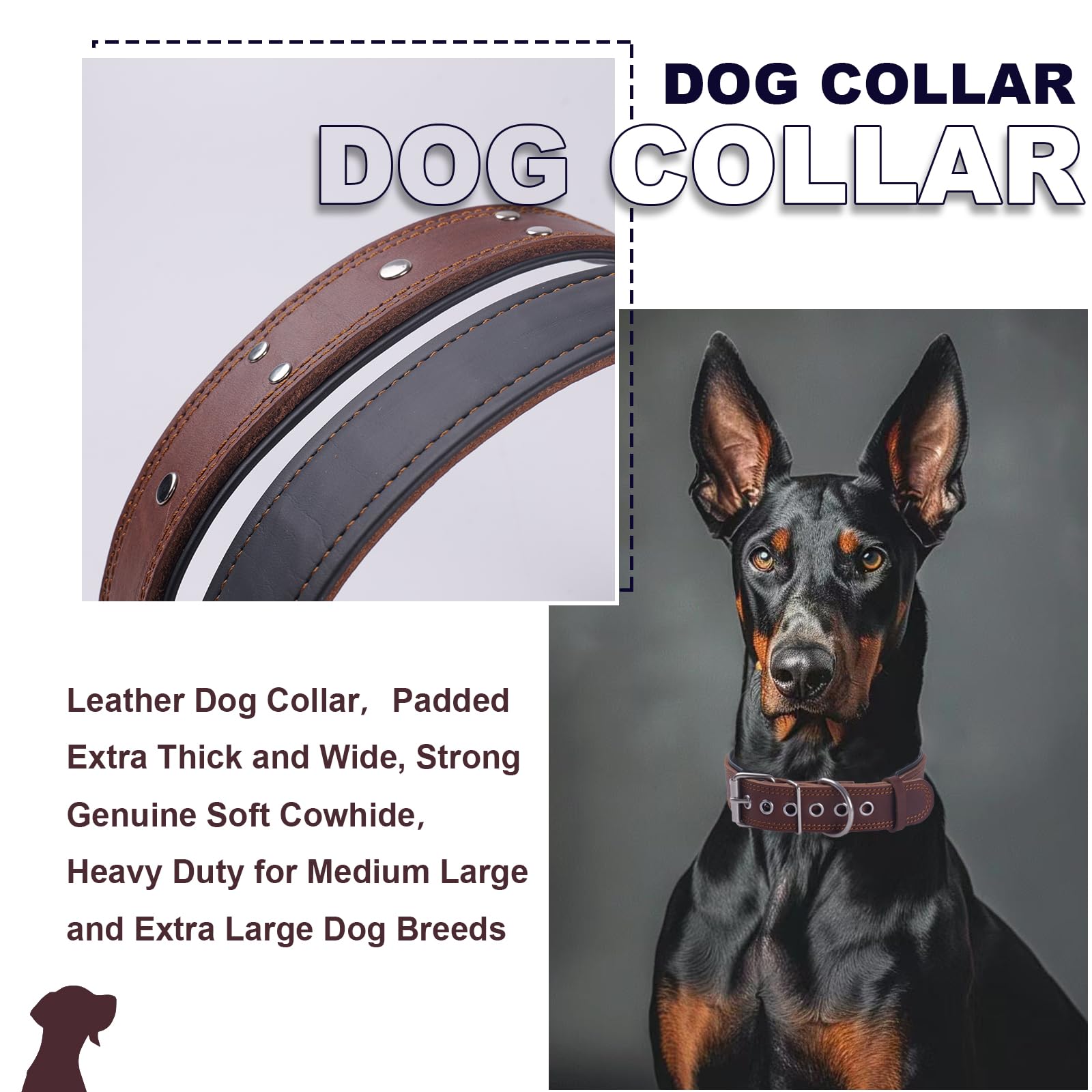 Leather Studded Dog Collar,Padded Extra Thick and 5cm Wide - Image 4