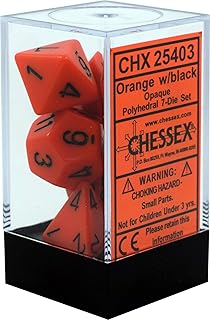 DND Dice Set-Chessex D&D Dice-16mm Opaque Orange and Black Plastic Polyhedral Dice Set-Dungeons and Dragons Dice Includes 7 Dice - D4 D6 D8 D10 D12 D20 D% (25403)
