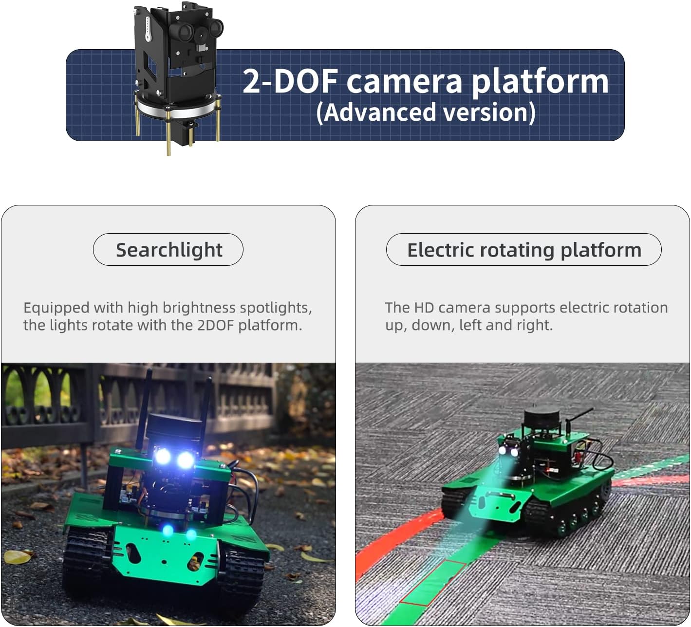 Yahboom Digital Servo Multi-Angle Steering Gimbal Electric 2 Degrees of Freedom DOF Camera PTZ with LED Light for DIY Robot Car (2DOF Advanced Ver)