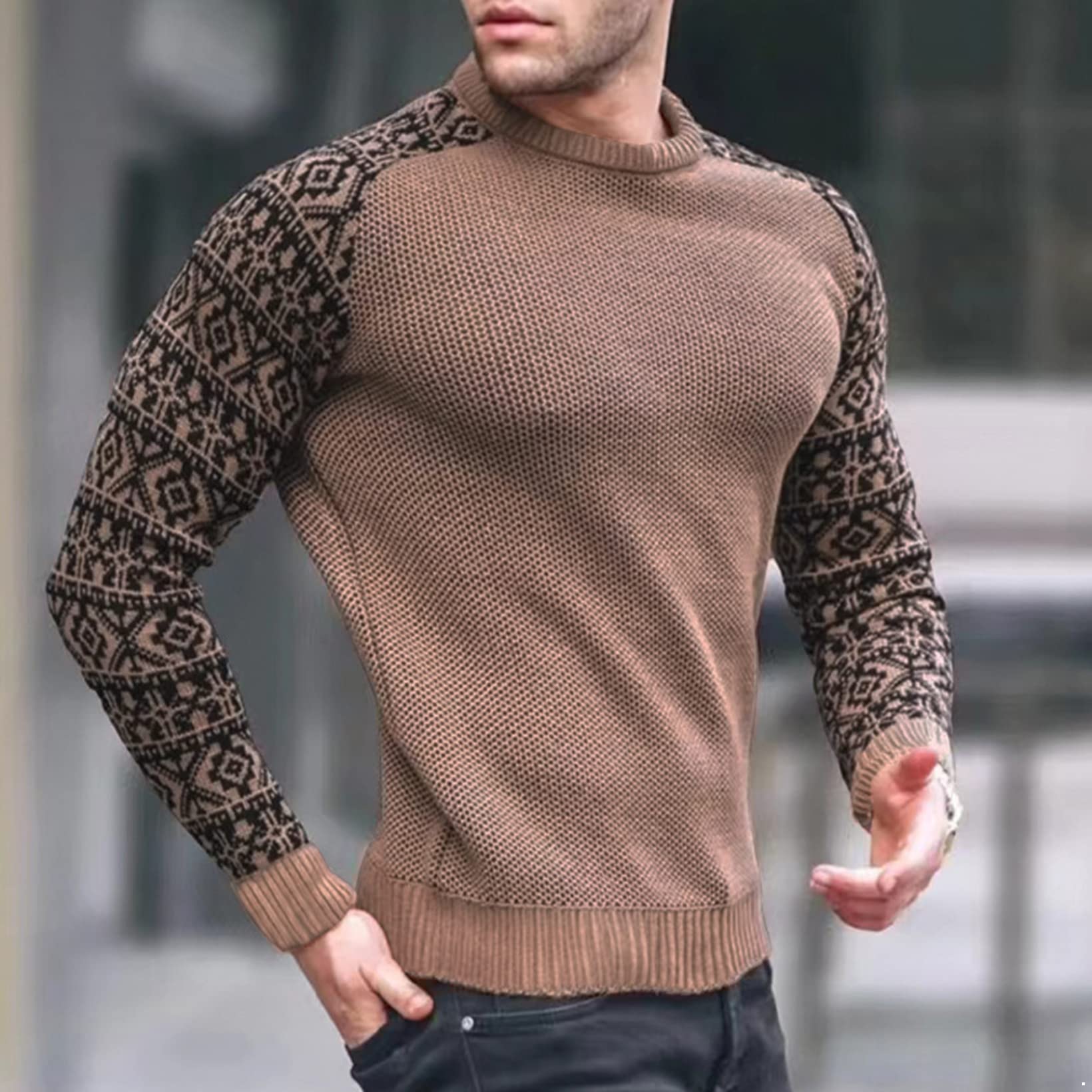 JanJean Mens Long Sleeve Waffle Knitted Thermal Top Casual Base Layer Undershirt Pullover Weekend Shirt Brown 3X-Large
