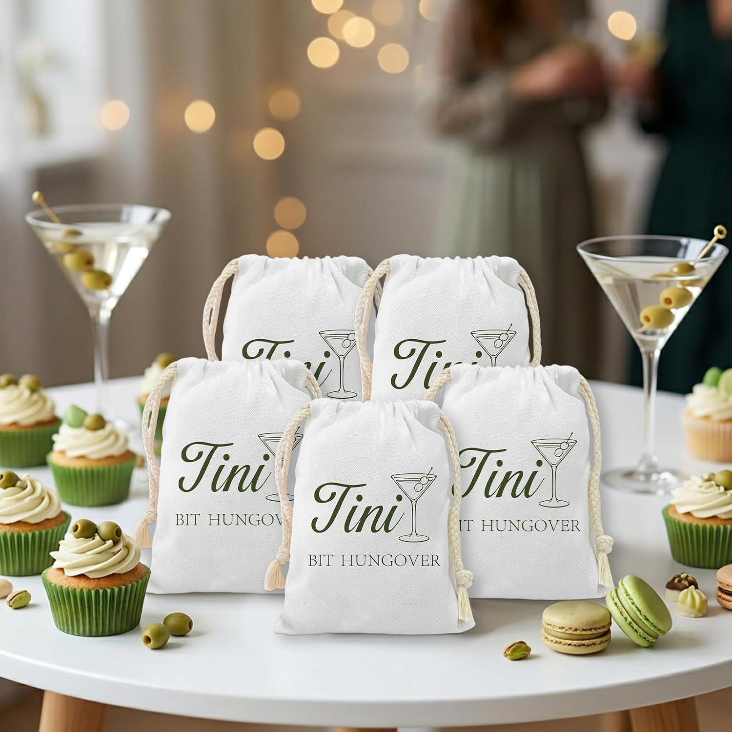 12PCS 5.9 X 7.9 Inch Martini Bachelorette Gift Bags a Bride in a Tini Bit Party Favor Bag Espresso Martini Hangover Kit Bags with Drawstring for Espresso Martini Bachelorette Party Favors Supplies image 4
