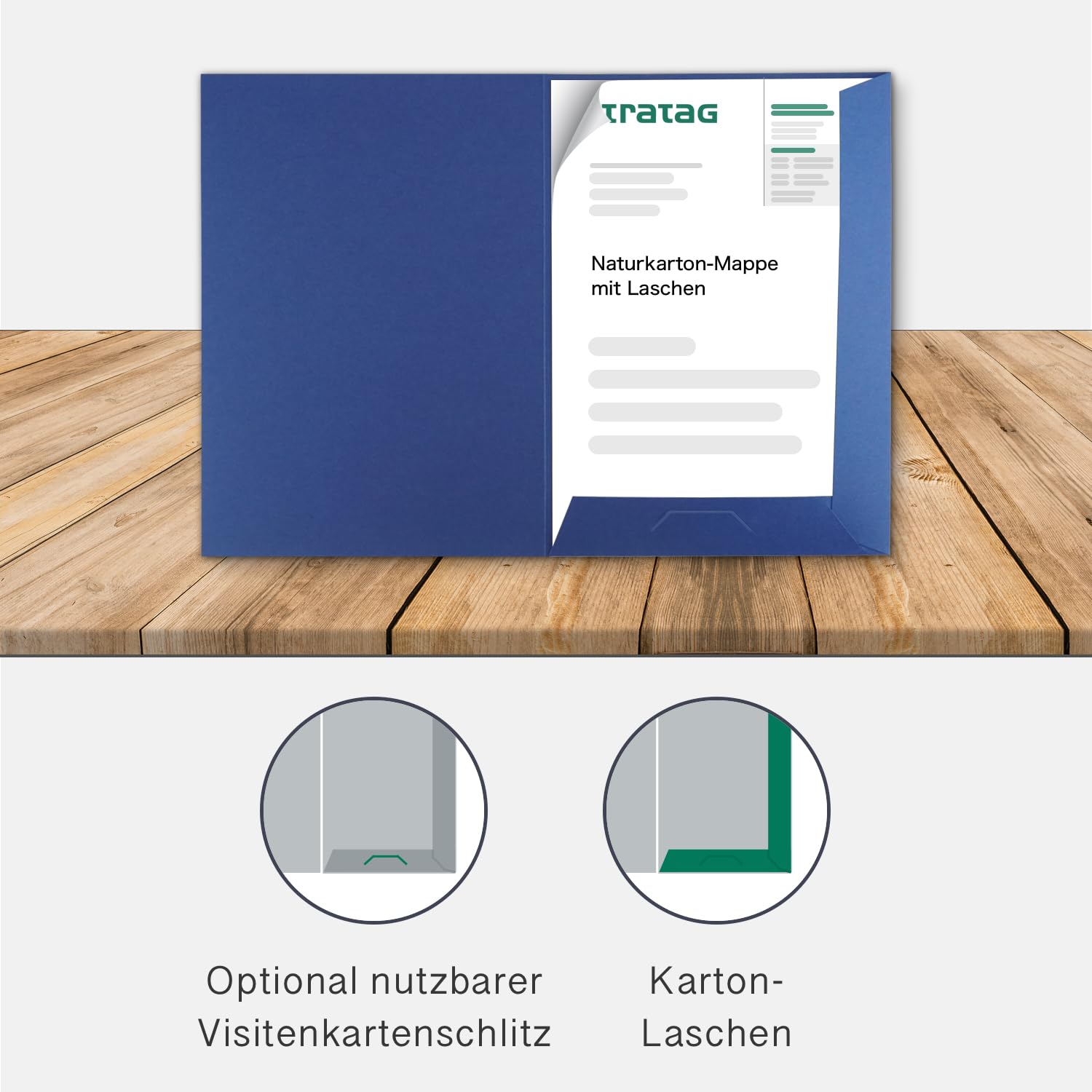 Präsentationsmappe A4 Königsblau (40 Stück) - sehr stabiler 350 g/m² Naturkarton - Dokumentenmappe A4 direkt vom Hersteller STRATAG - Urkundenmappe für Angebote, Exposés, Projekte & Geschäftsberichte