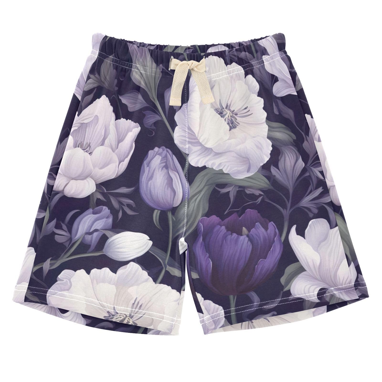 innewgogo Beautiful Leaves Purple Flower Toddler Baby Boy Girl Cotton Pull-On Shorts Elastic Waist Kids Pants Beach Summer Shorts 5T