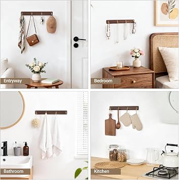 Mkono Wall Mug Holder, Wooden Coffee Cup Hanger Rack with 8 Hooks, Brown
